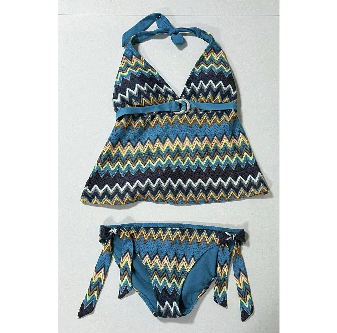 Perry Ellis Blue Zigzag Tankini Bikini Top and Bottoms Set Size M 🤎✨ Size M / US 6-8 / IT 42-44 - 3 Thumbnail