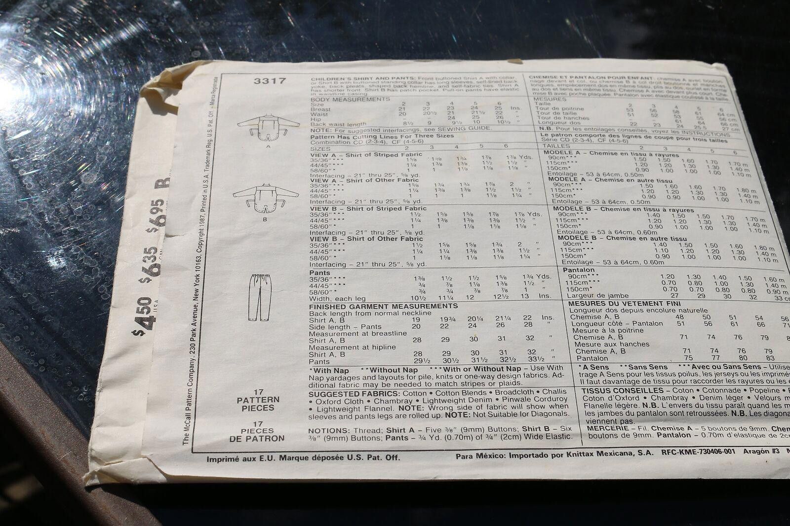 Other Girls & Boys McCalls 3317 VTG Sewing Pattern Size 4,5-6 Size ONE SIZE - 2 Thumbnail