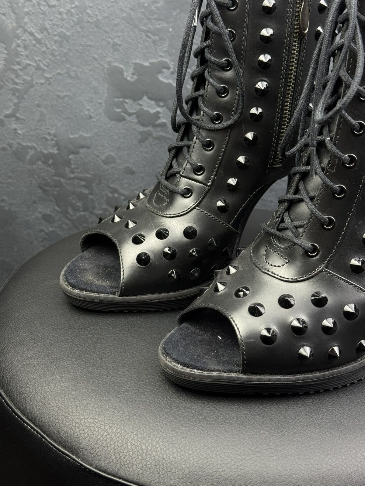 Dr. Martens Dr Martens Yasmin Black Studded Open Toe Lace Up Heels Size US 11 / IT 41 - 3 Thumbnail