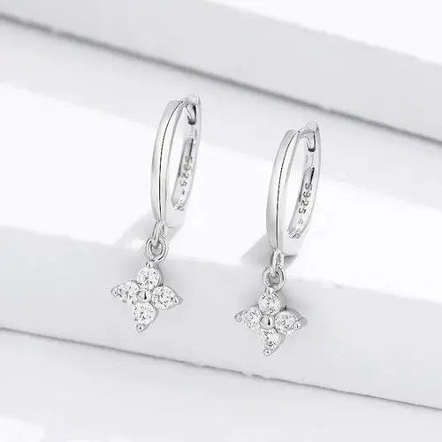 Vintage Zircon Flower Pendant Hoop Earring (1pairs） Size ONE SIZE - 1 Thumbnail