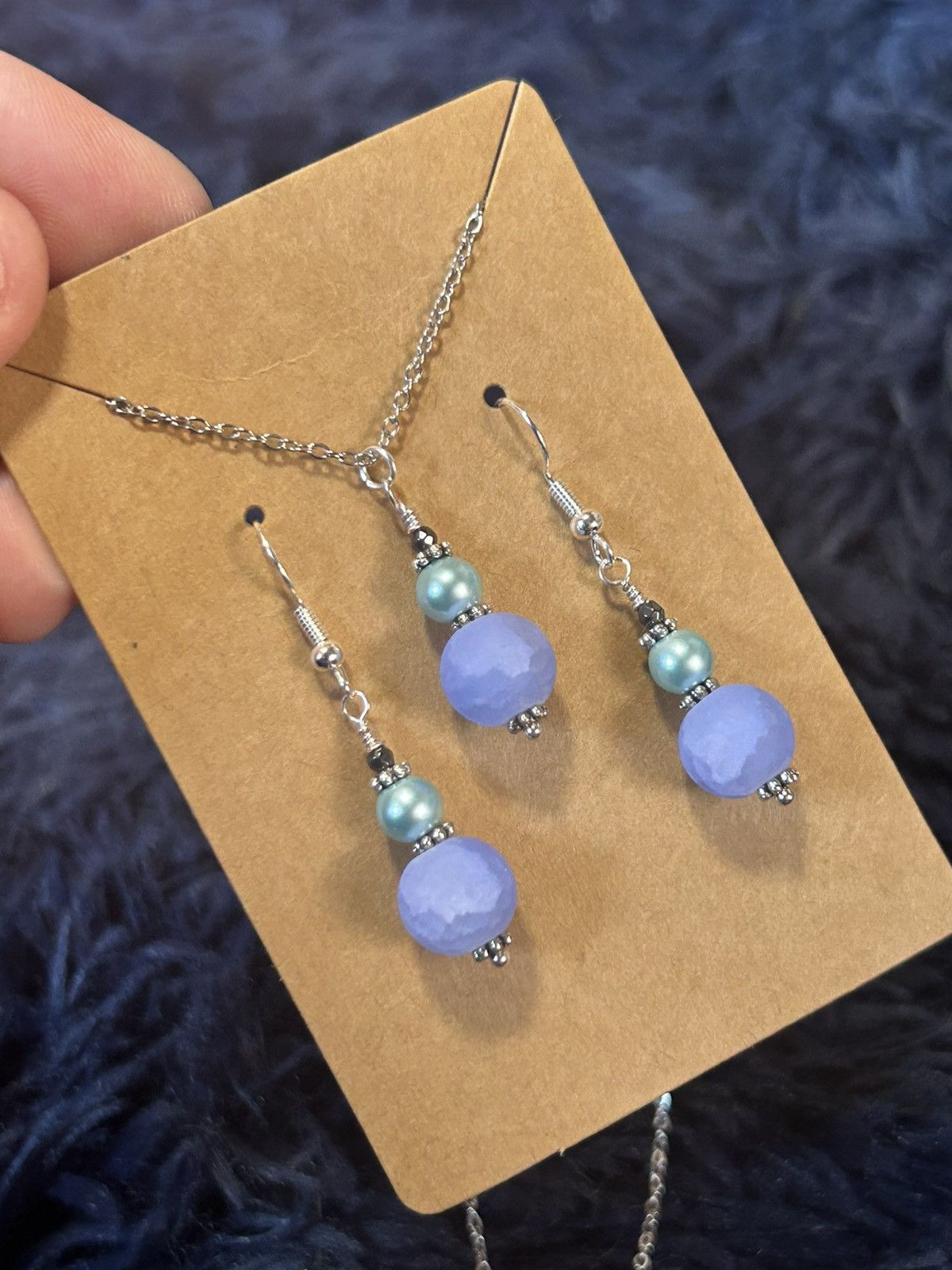 Handmade Handcrafted periwinkle crackle glass Czech glass pearl set Size ONE SIZE - 1 Thumbnail