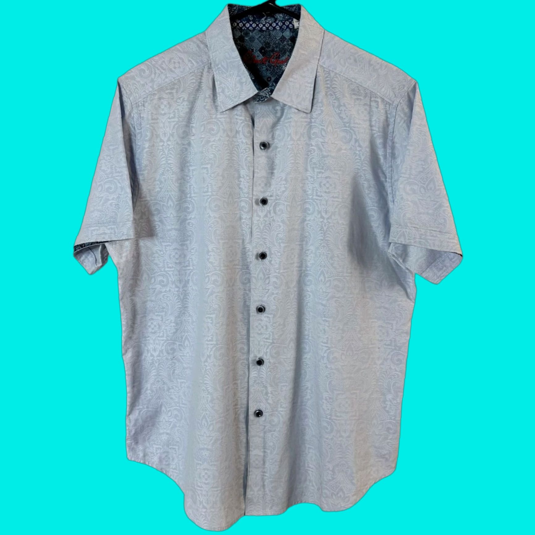 Robert Graham Robert Graham Shirt Blue Men's Large Jacquard Short-Sleeve Button-Up 100% Cotton Size US L / EU 52-54 / 3 - 1 Thumbnail
