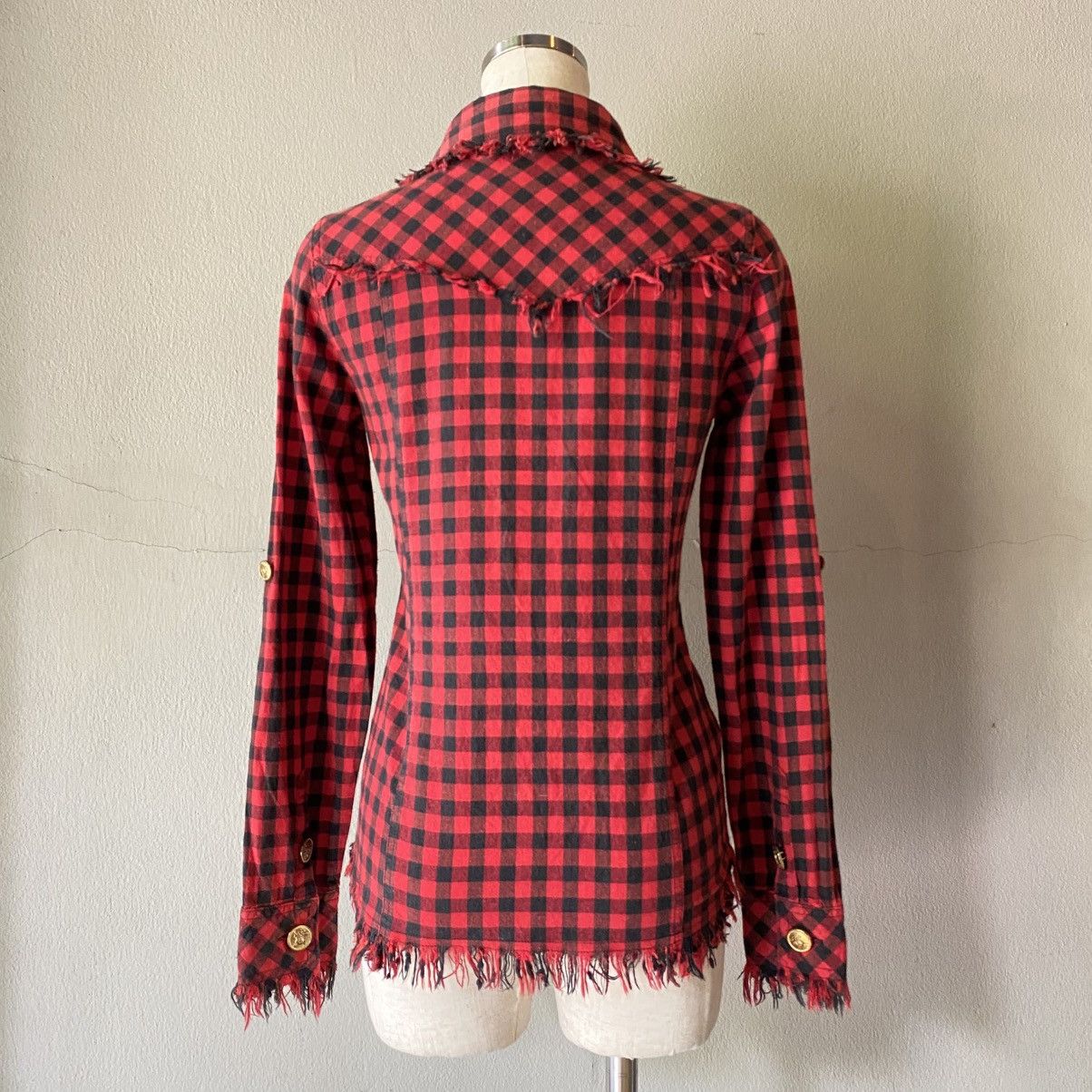 Designer × Japanese Brand GARULA Y2K Punk Red Black Check Frayed Shirt Size M / US 6-8 / IT 42-44 - 8 Thumbnail