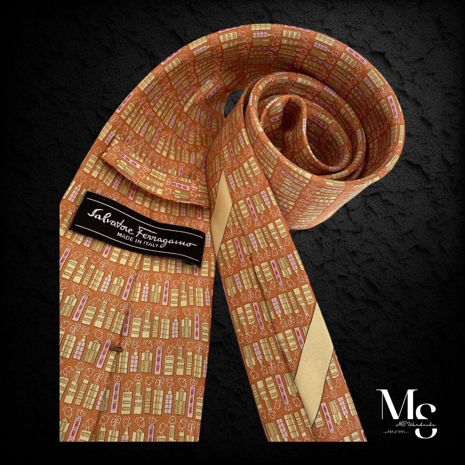 Salvatore Ferragamo SALVATORE FERRAGAMO Orange Building Luxury Silk Tie Made In Size ONE SIZE - 3 Thumbnail