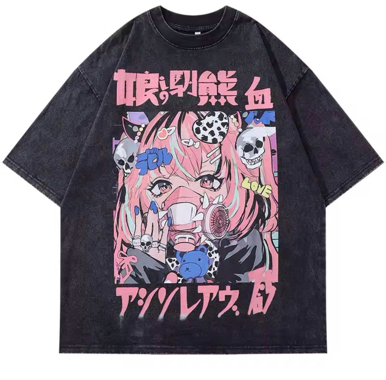 Other Cartoon Anime Washed Girl Printed Harajuku Loose T Shirt Size US XXL / EU 58 / 5 - 1 Thumbnail