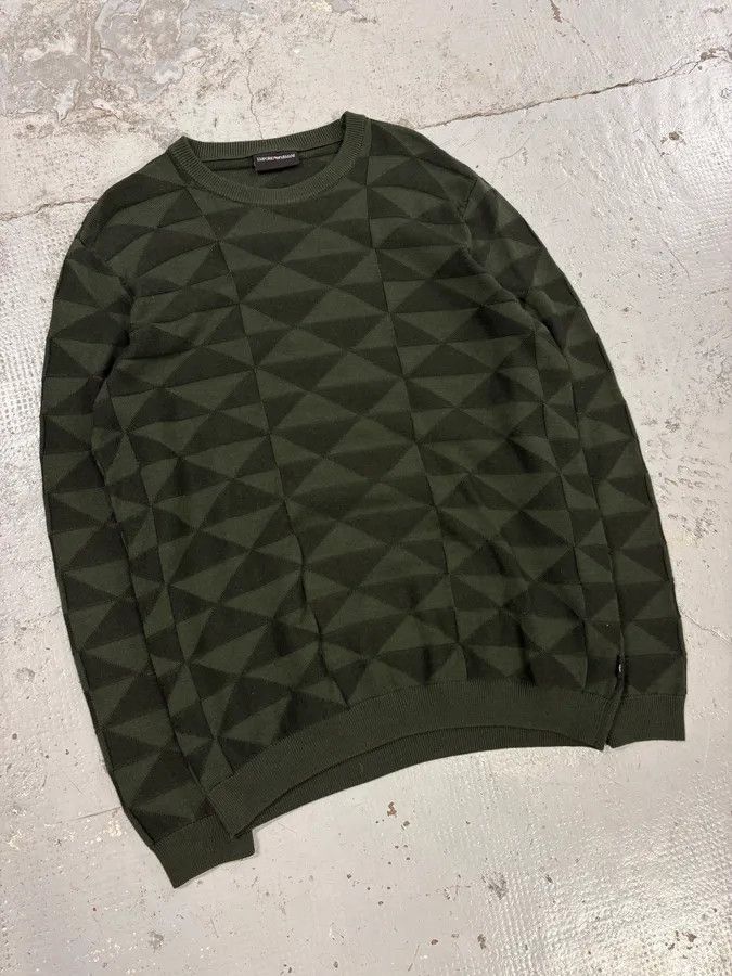 Emporio Armani FW2019 Emporio Armani Olive Green Geometric Wool Sweater Size US S / EU 44-46 / 1 - 4 Thumbnail