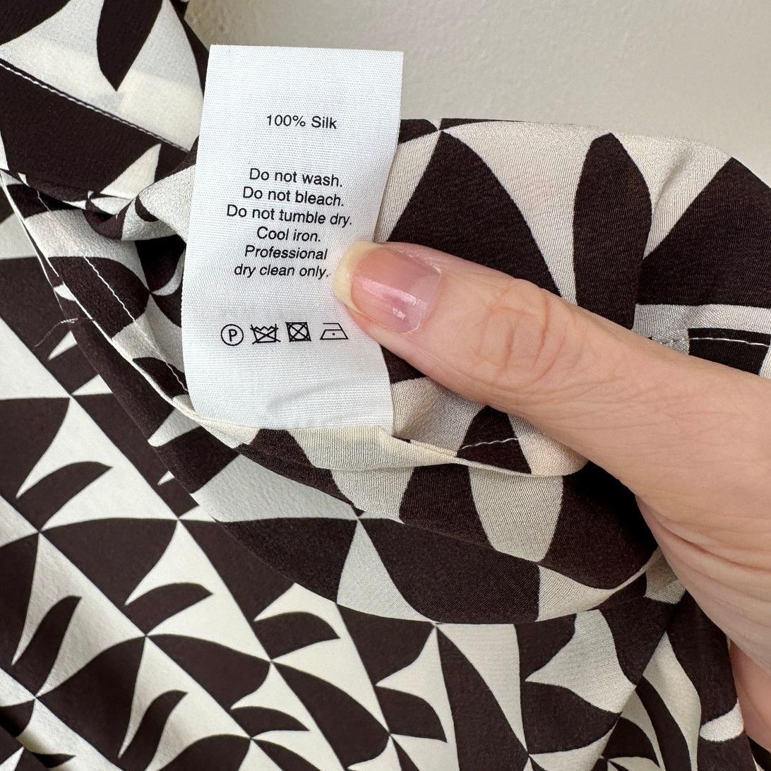Matteau Matteau Cream Brown Geometric Silk Button Front Shirt US 10 Size L / US 10 / IT 46 - 10 Thumbnail