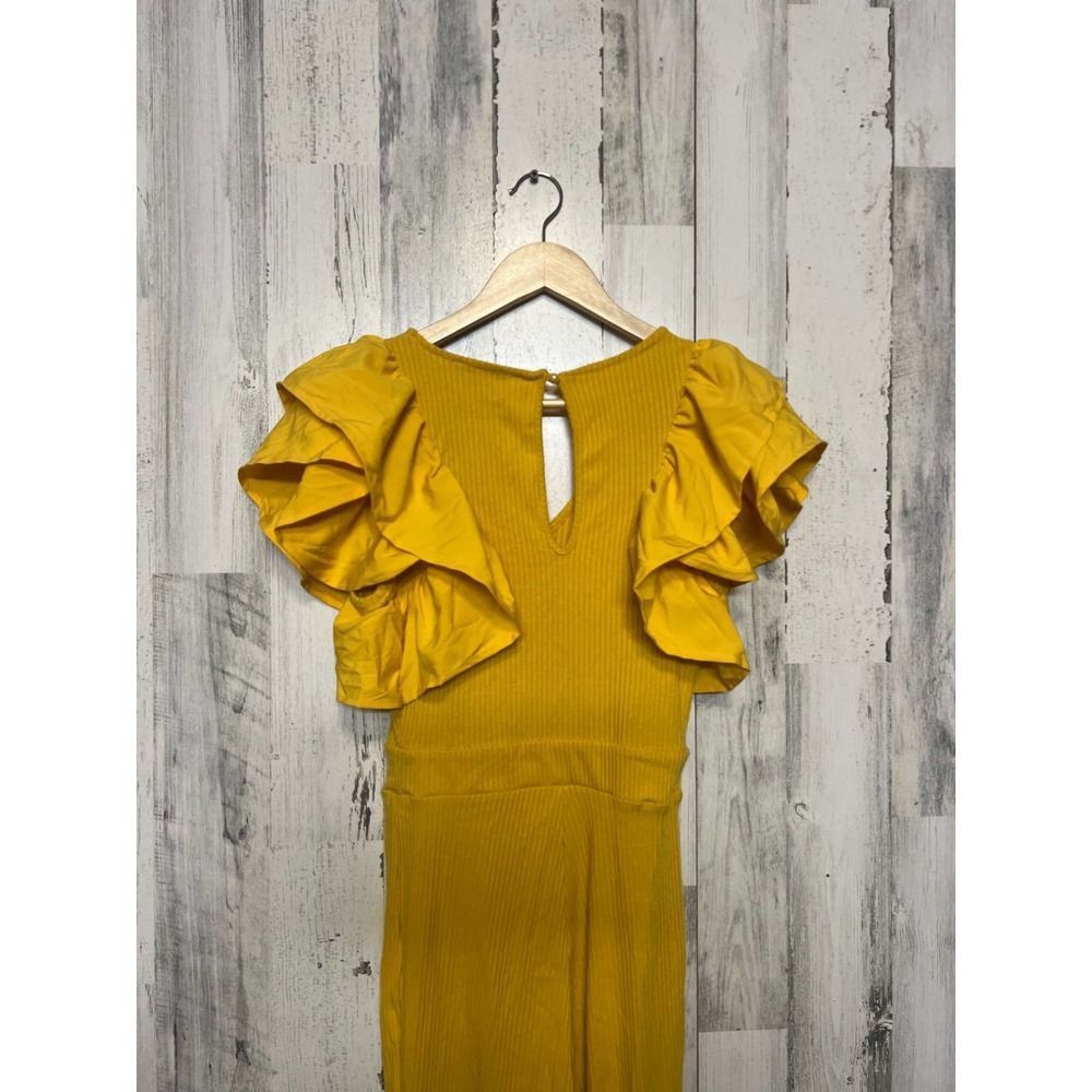 Other Haute Monde Mustard Yellow Ruffle Sleeve Jumpsuit | Women’s Size 28" / US 6 / IT 42 - 4 Thumbnail
