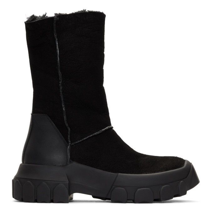 RARE Rick Owens Black Shearling Tractor Boots