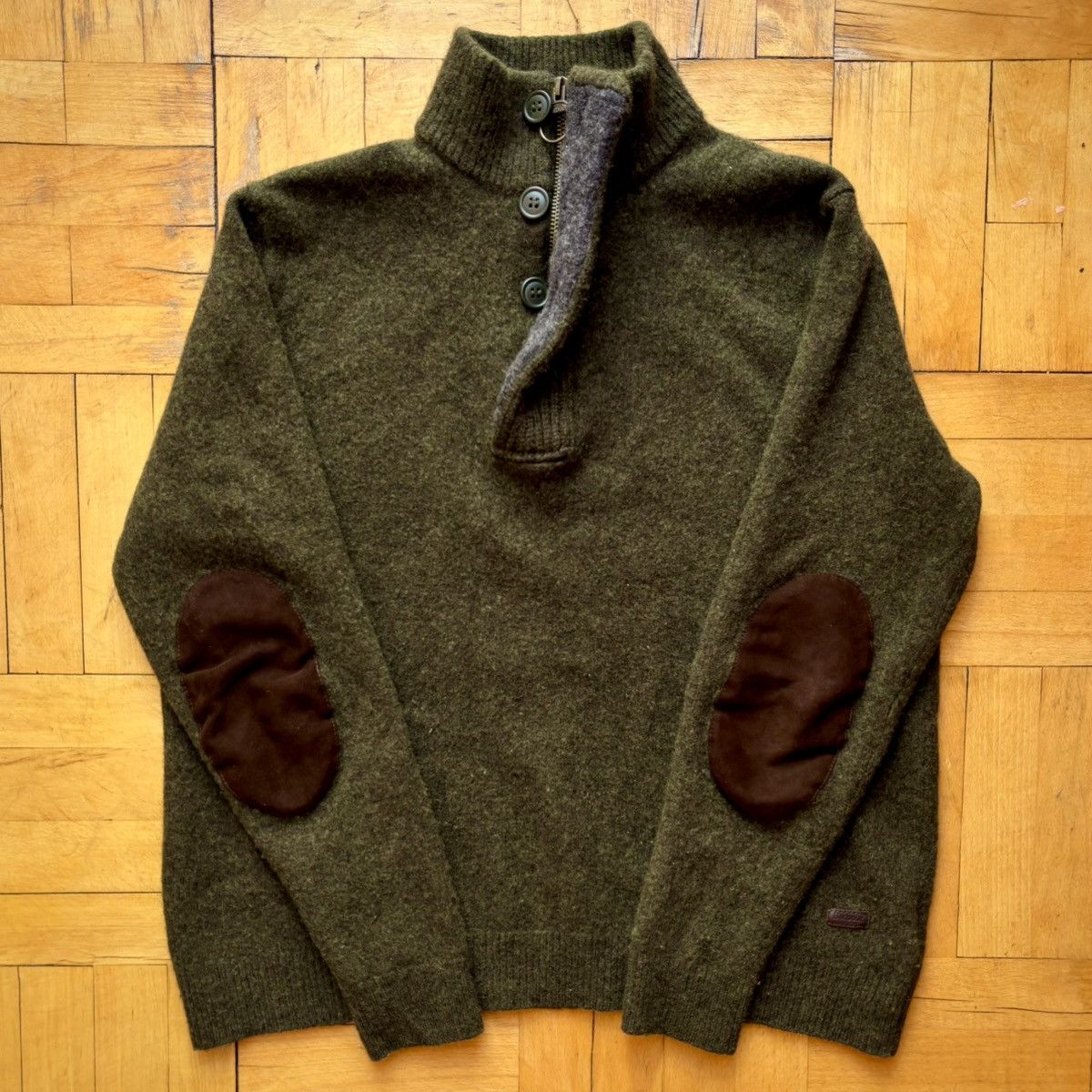 Barbour Vintage Barbour Essential Half Zip Wool Sweater Olive Green Size US M / EU 48-50 / 2 - 1 Thumbnail
