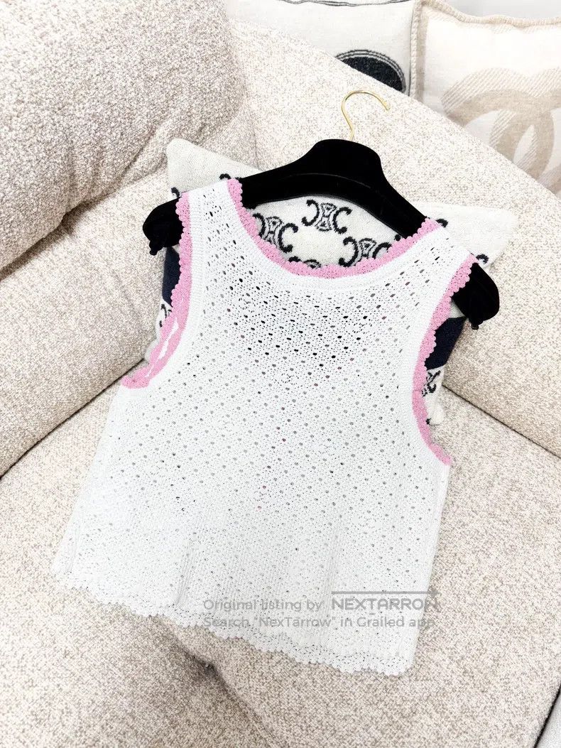 Chanel Chanel 24p white pink-edged knitted hollow vest Size XS / US 0-2 / IT 36-38 - 3 Thumbnail
