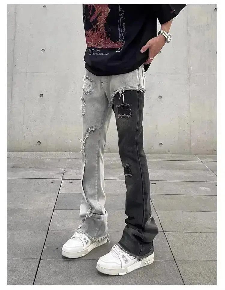 Japanese Brand Distressed contrasting color patchwork jeans Size US 30 / EU 46 - 3 Thumbnail