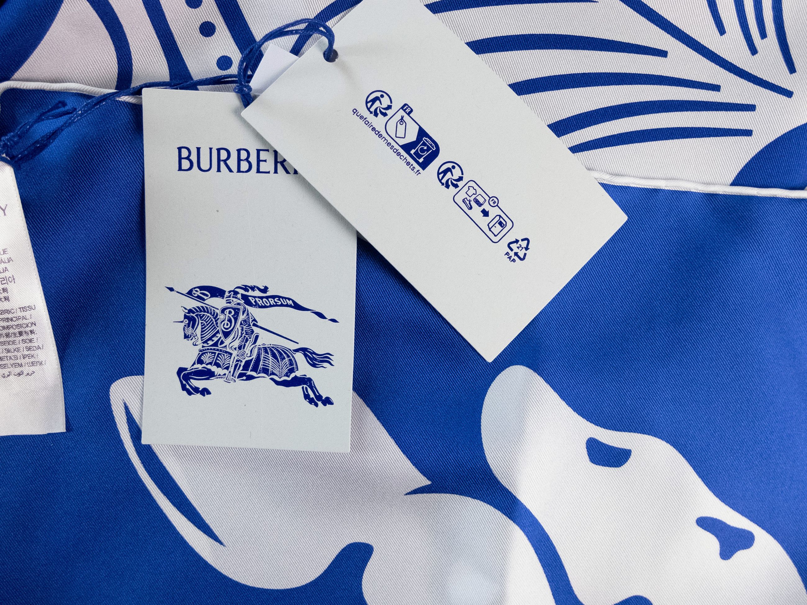 Burberry BURBERRY blue white knight logo print rectangle silk scarf Size ONE SIZE - 7 Thumbnail