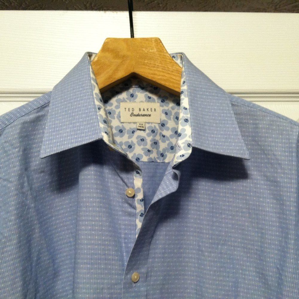 Ted Baker TED BAKER MENS BLUE 100%COTTON CASUAL SHIRT SIZE: 17.5/34-35 Size US XL / EU 56 / 4 - 2 Thumbnail