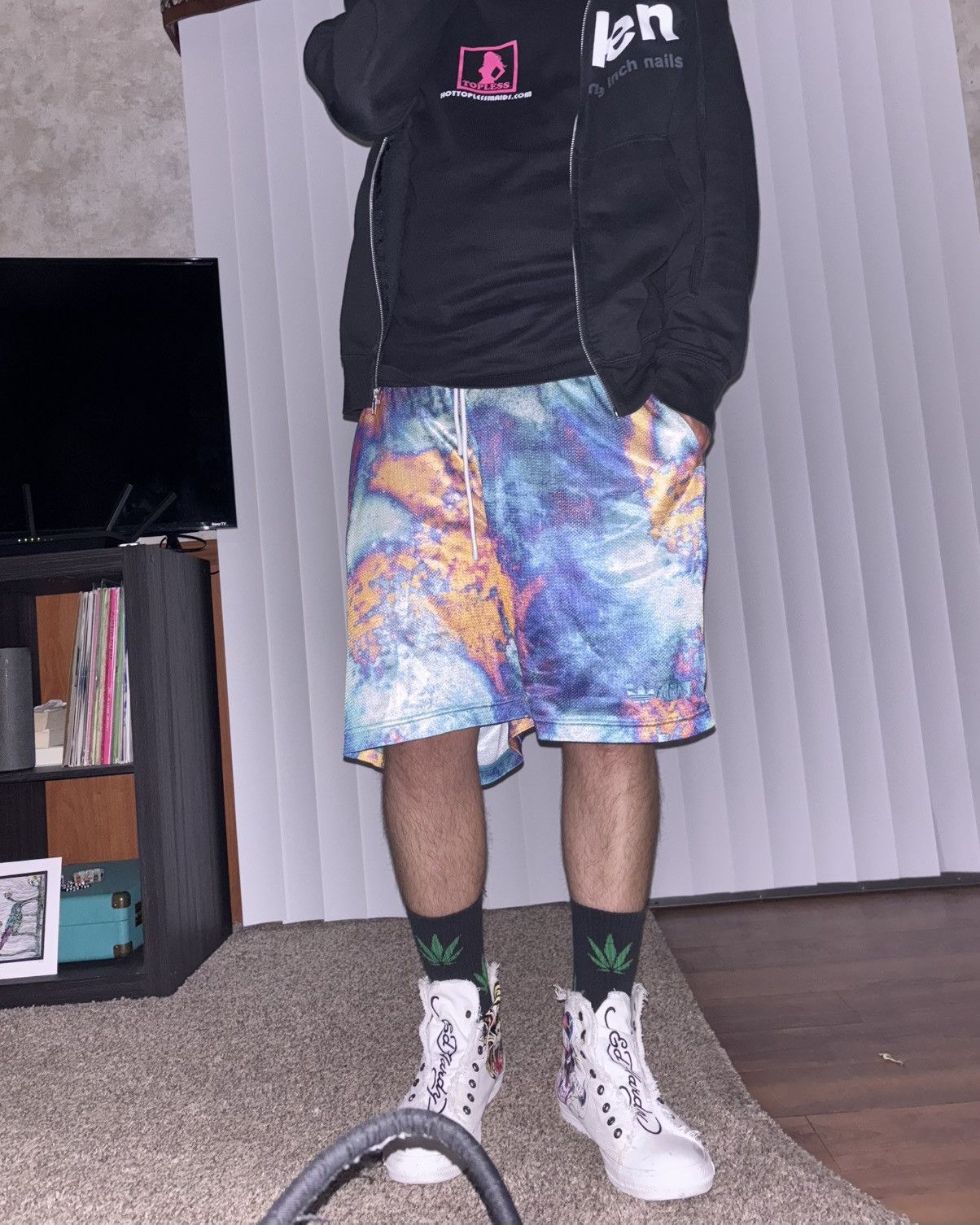 Adidas Adidas Multicolor Galaxy Mesh Shorts XL — Y2K Streetwear Size US 32 / EU 48 - 4 Thumbnail
