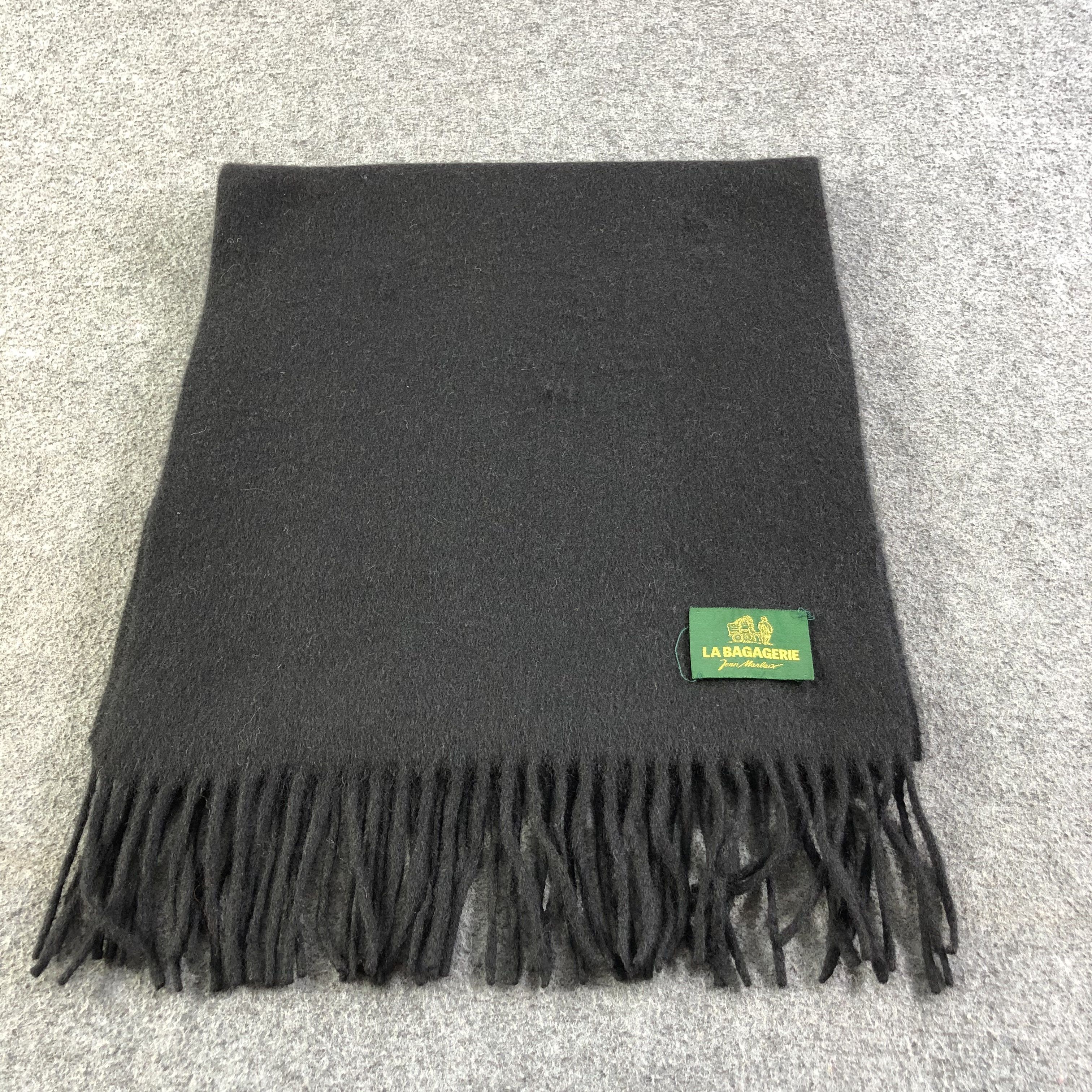 Vintage La Bagagerie Plain Black Cashmere Scarf Muffler V1215 Size ONE SIZE - 2 Thumbnail