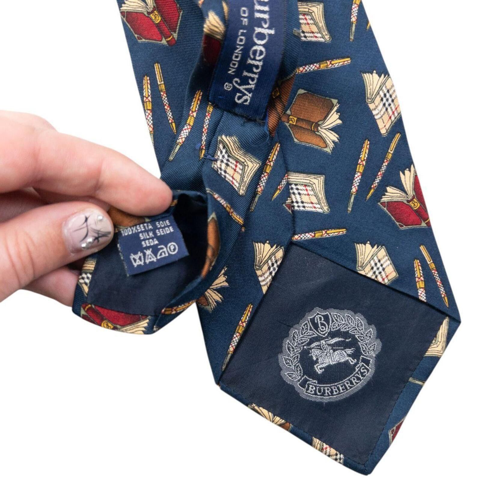 Burberry Vintage 90s Burberry Book & Pen Pattern Silk Tie Size ONE SIZE - 7 Thumbnail