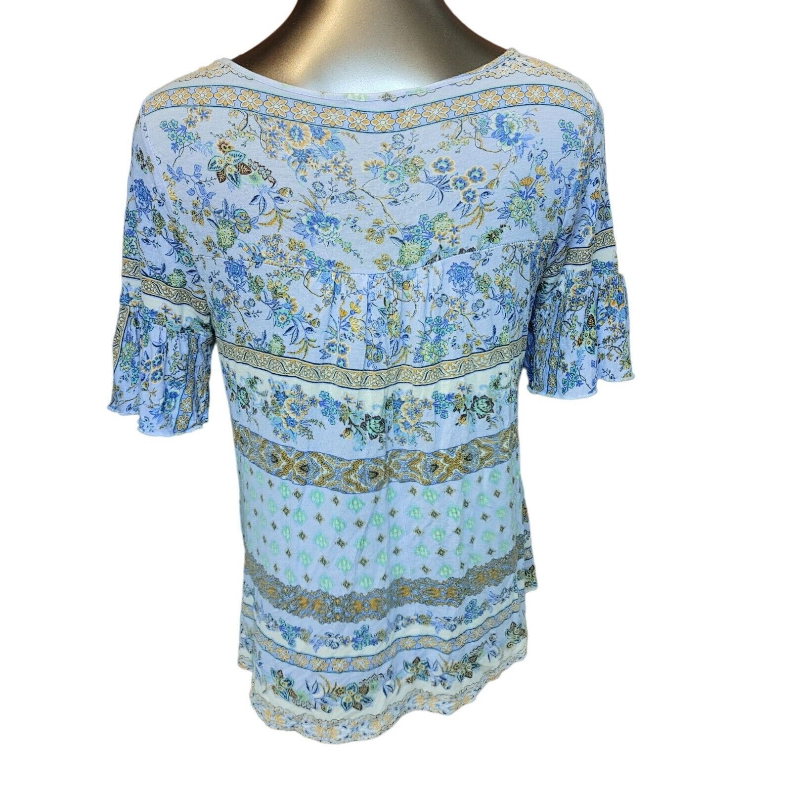 Other One World Womens Blue Scoop Neck 3/4 Sleeve Floral Top M Size M / US 6-8 / IT 42-44 - 2 Thumbnail