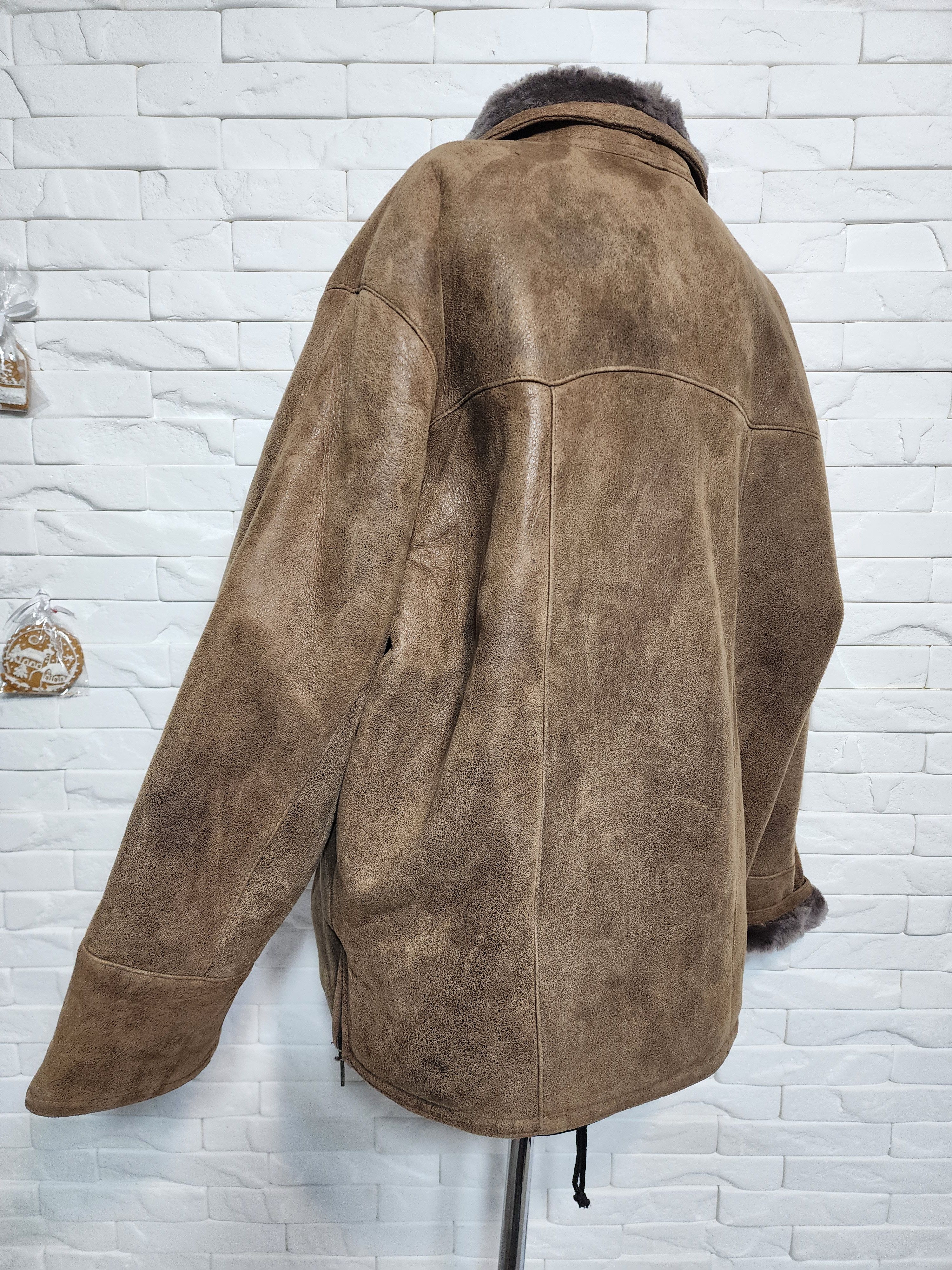 Furla Men's Brown Sheepskin Coat: White Fur, Metal Zipper Size US L / EU 52-54 / 3 - 6 Thumbnail