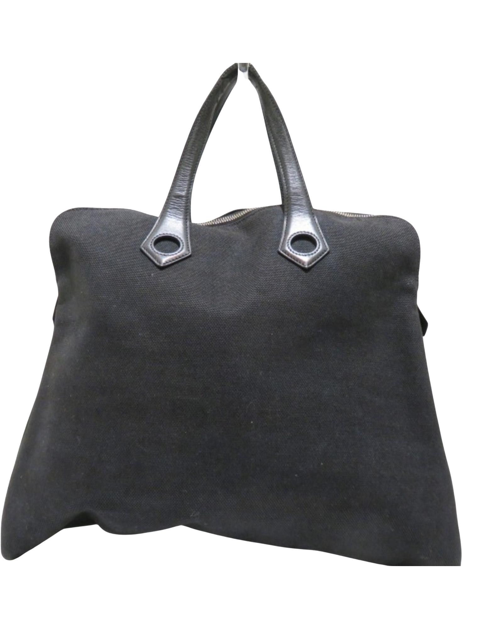 image of Hermes Canvas Tote Bag With Inner Pocket And Classic Black Color, Women's