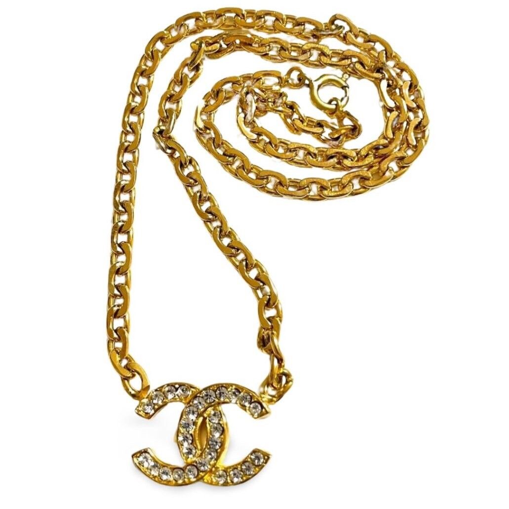Chanel Vintage CHANEL golden chain necklace with crystal CC mark Size ONE SIZE - 8 Thumbnail