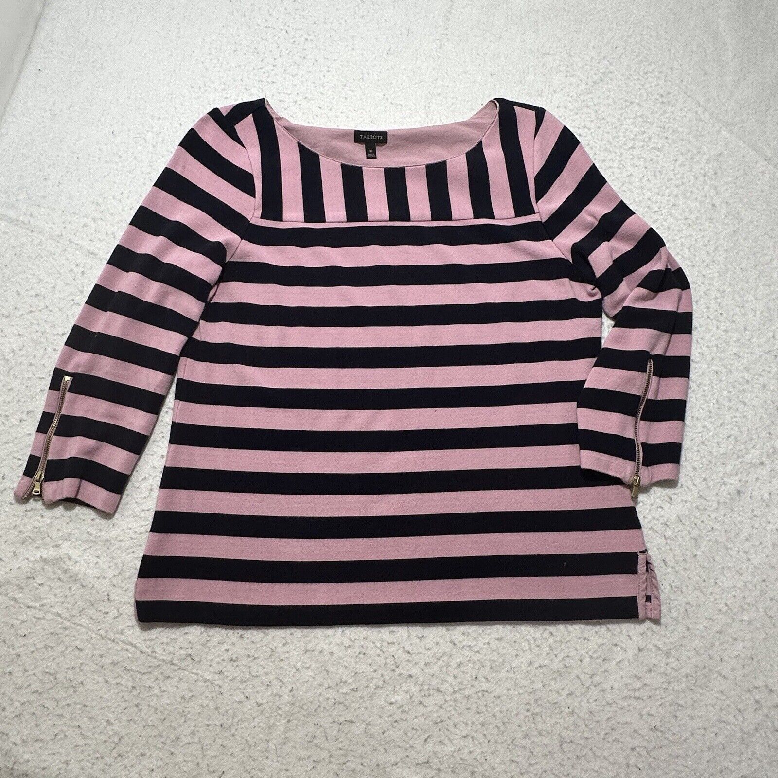 Other Talbots Medium Boat Neck Pink Blue Stripe Sweater Zipper Size M / US 6-8 / IT 42-44 - 1 Thumbnail