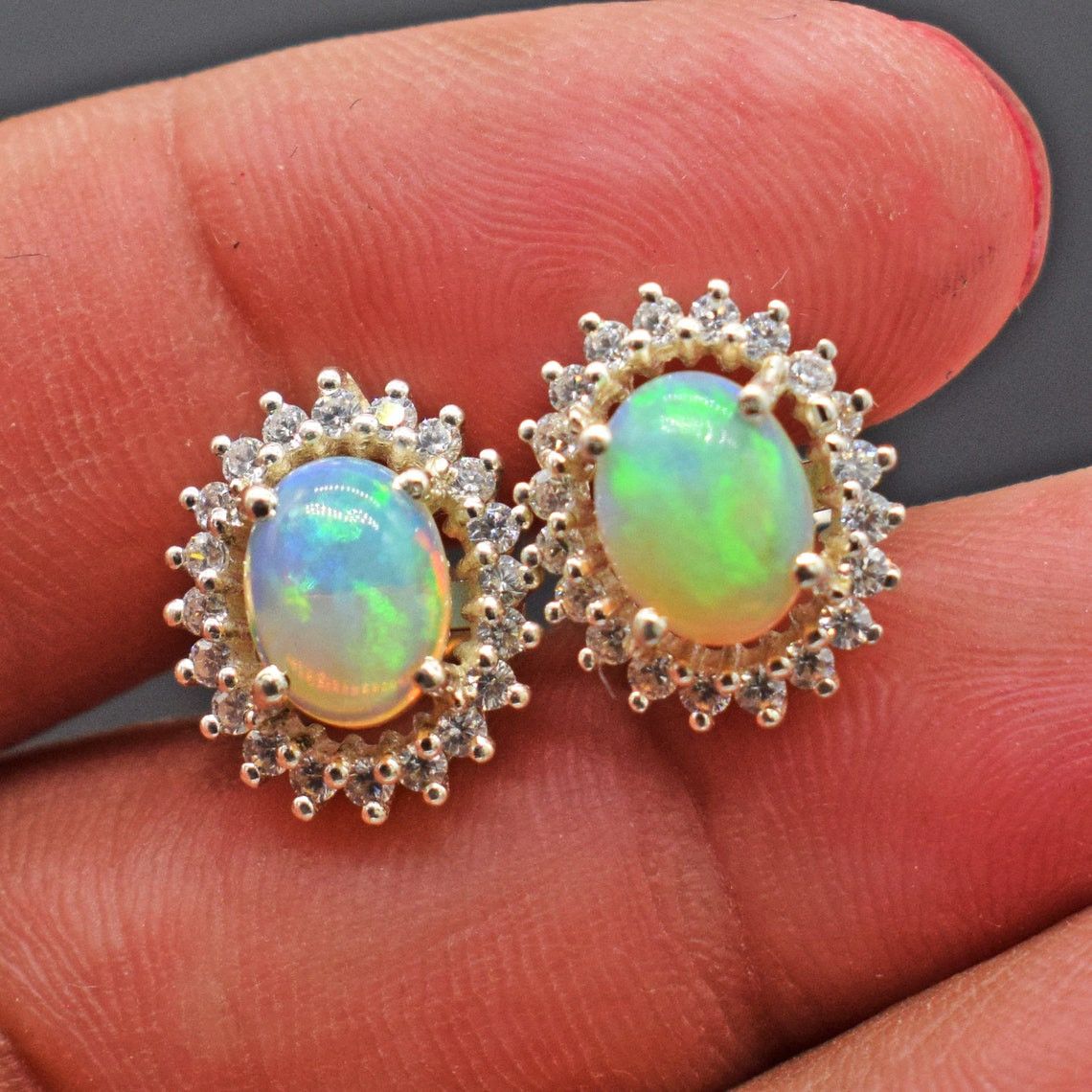 Other Natural Ethiopian Opal silver Earring, Opal Stud Earring Size ONE SIZE - 4 Thumbnail
