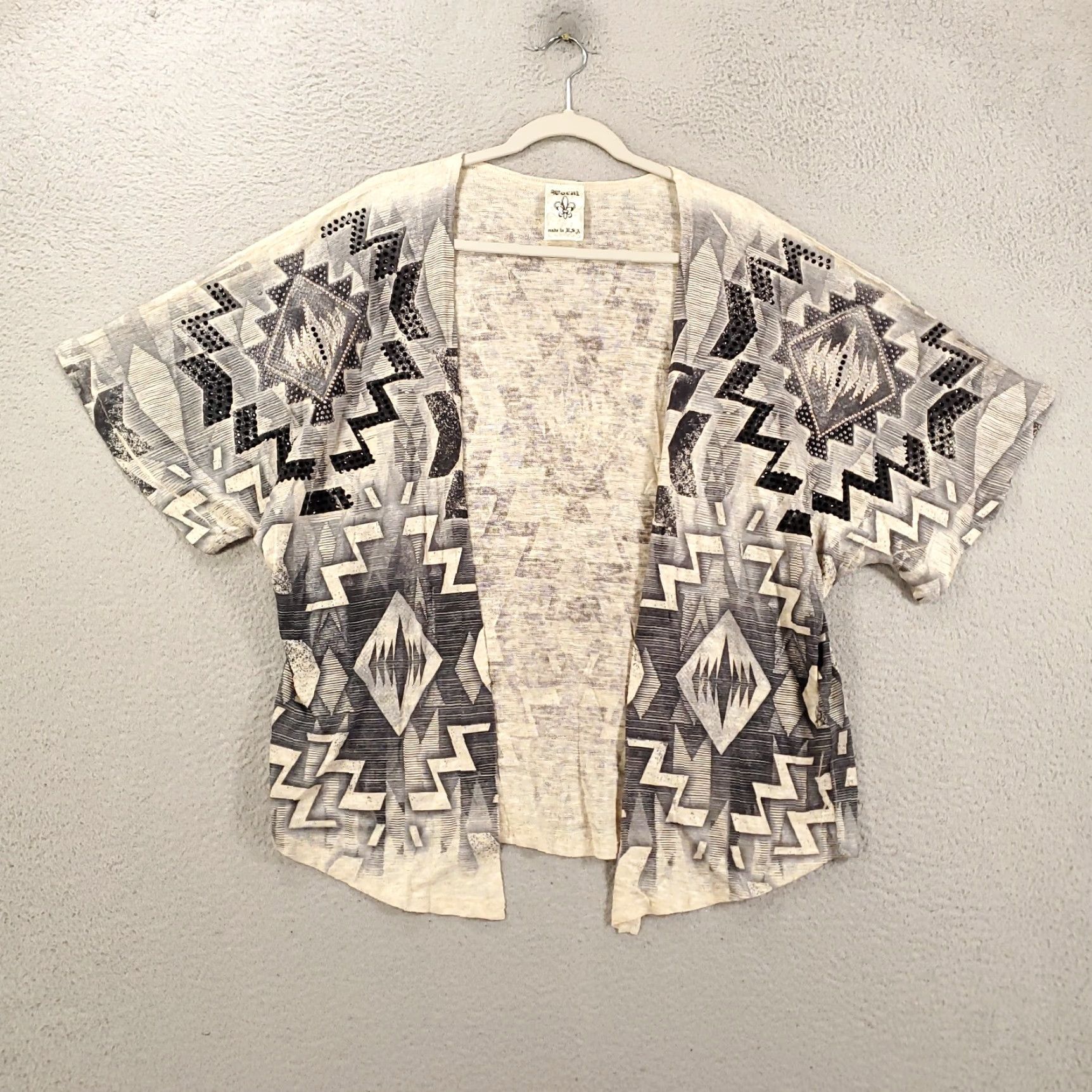 Vintage Vocal Cardigan Womens S Black White Studded Geometric Southwestern Open Front Size S / US 4 / IT 40 - 3 Thumbnail