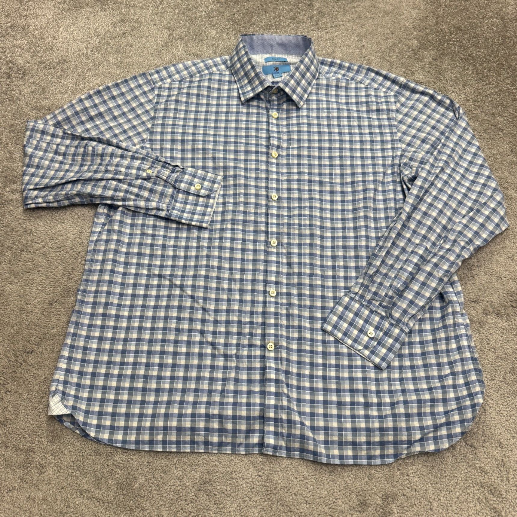 Egara VINTAGE Egara Men's Dress Shirt XXL Blue White Plaid Cotton Slim Fit Button-Down Casual Workwear Size 48R - 3 Thumbnail
