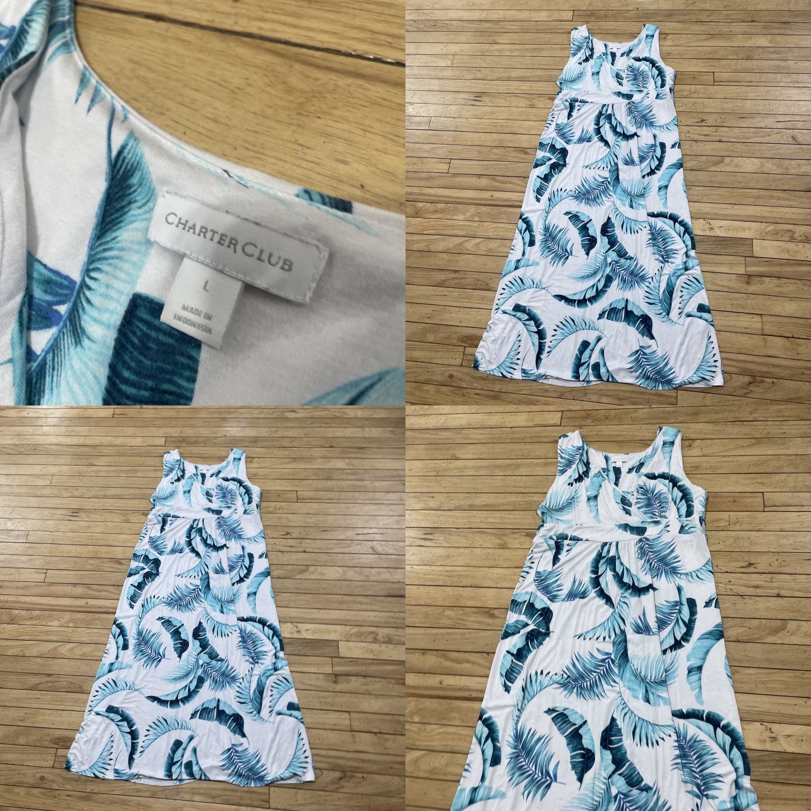 Charter Club Charter Club Hawaiian Floral Dress Women L White Cream Blue Beach Aloha Leaves Maxi, Sleeveless, Pullover, Floral Pattern, Casual, Summer, Spring Size L / US 10 / IT 46 - 9 Thumbnail