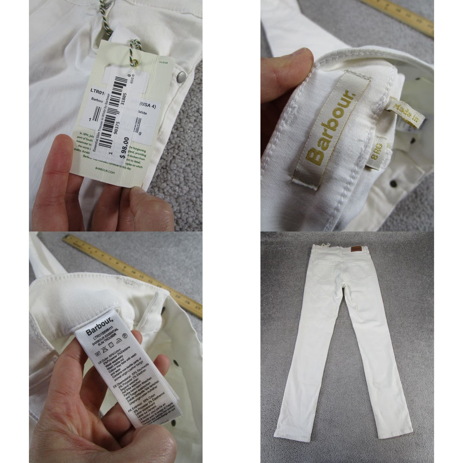 Barbour Barbour Pants Womens 8 US 4 Essential Slim Trouser White Cotton Blend New Read Size 27" / US 4 / IT 40 - 9 Thumbnail
