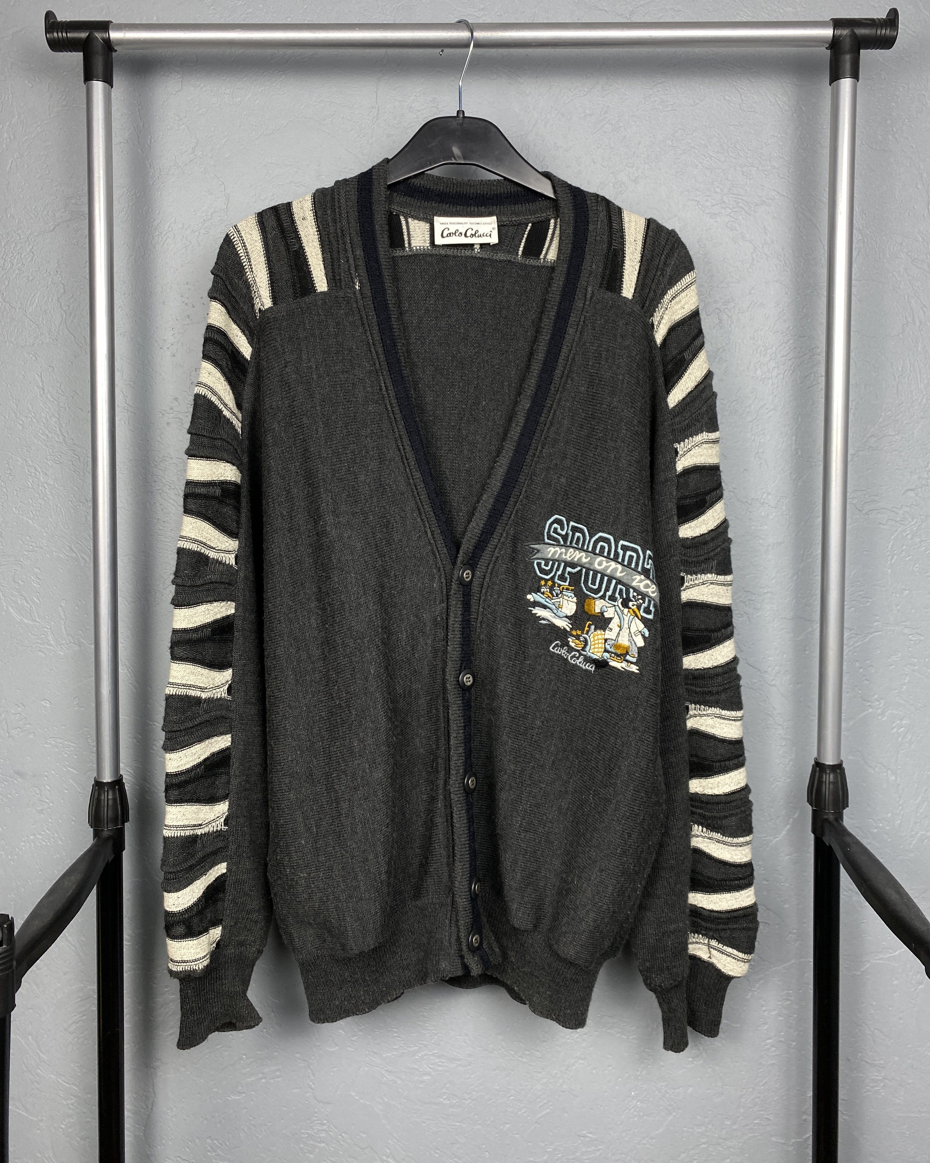 Carlo Colucci Sport Men on Ice Vintage Knit Wool Cardigan