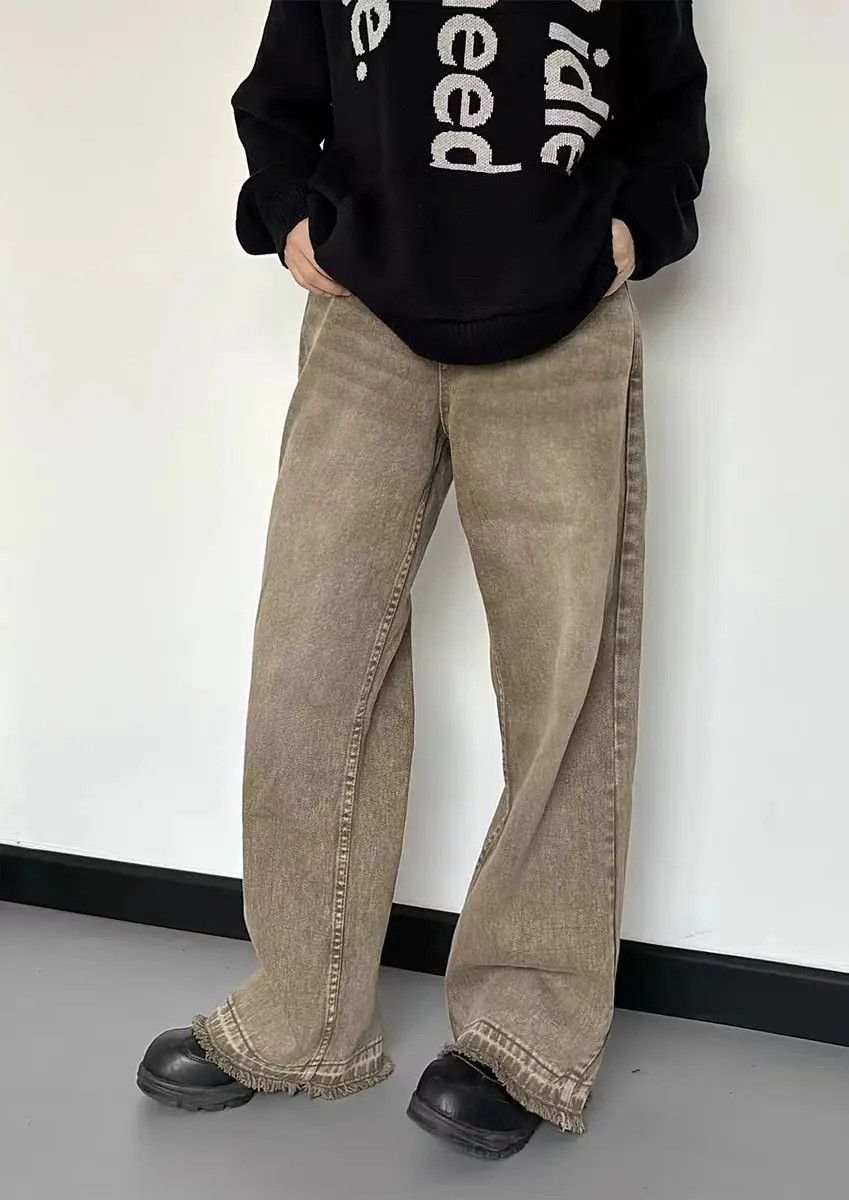 Retro casual distressed washed straight leg loose jeans