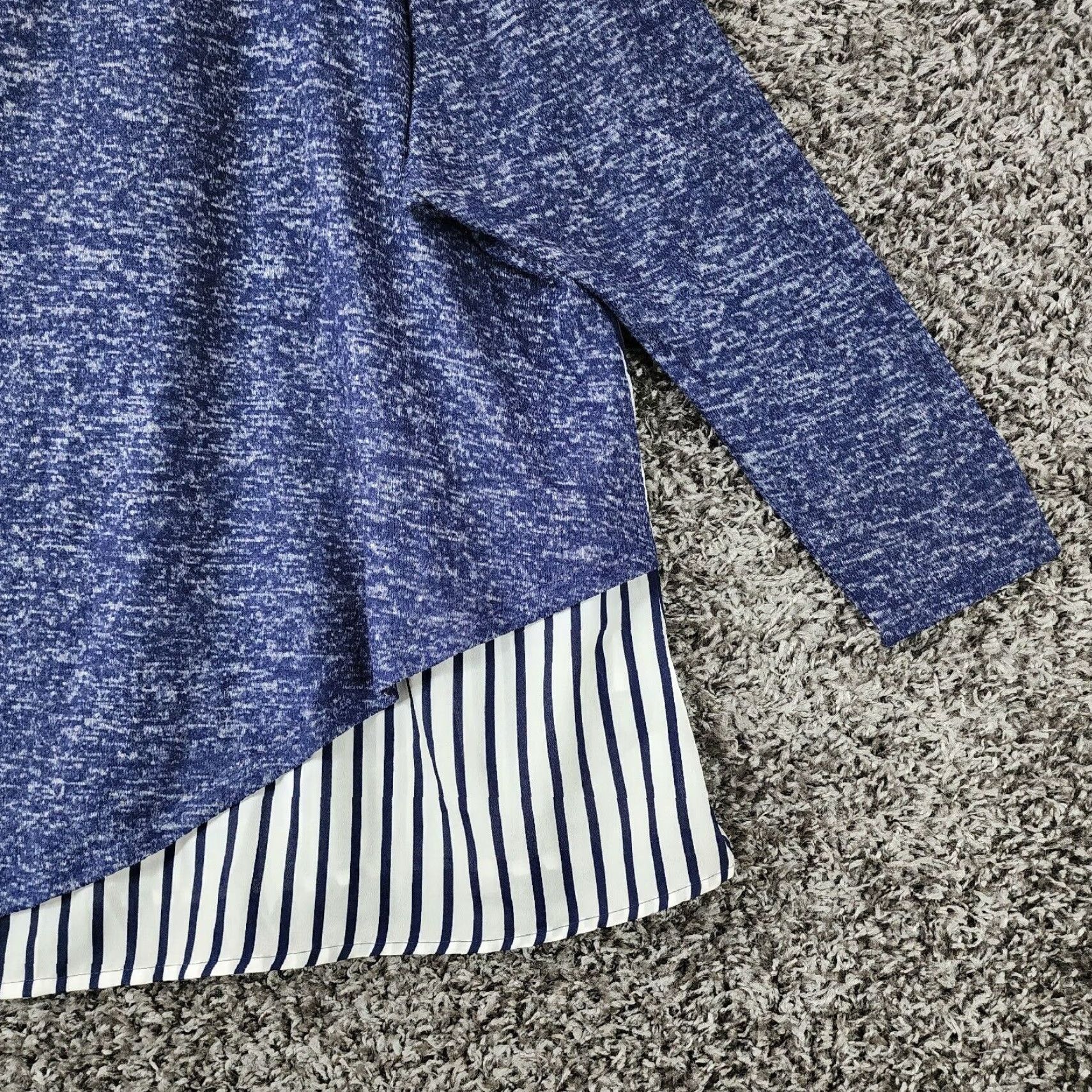 Vintage Lane Bryant Blouse Plus Size 22/24 Long Sleeve Blue/White Striped Womens Size 3XL / US 20-22 - 2 Thumbnail