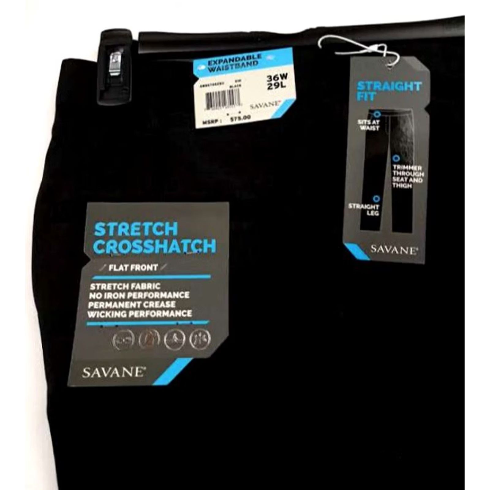 Vintage Crosshatch Pants Mens M Black Savane Stretch Strait Fit Flat Front Size US 31 - 2 Thumbnail