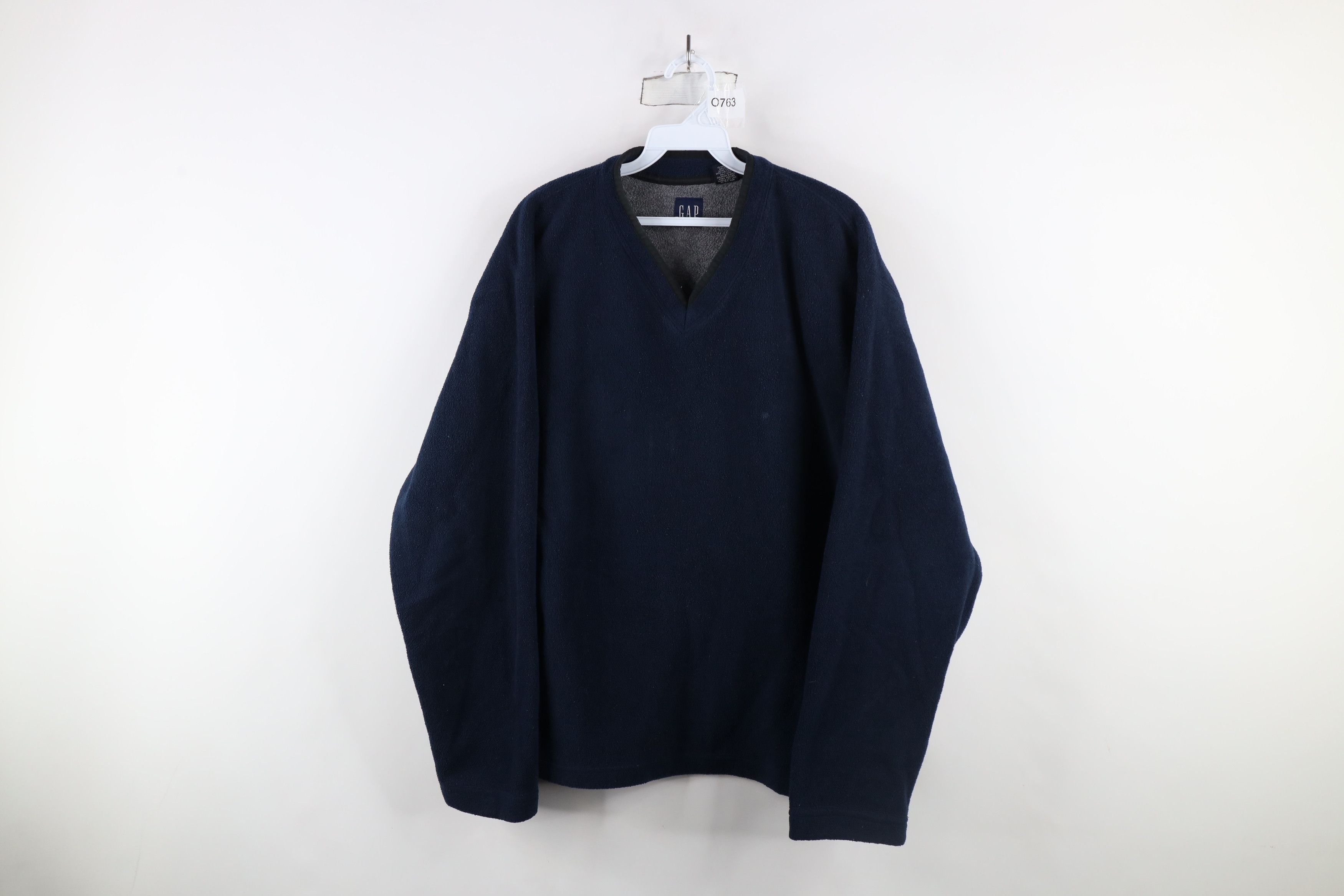 Gap × Vintage Vintage 90s Gap Blank Thick Fleece V-Neck Sweater Blue Size US L / EU 52-54 / 3 - 1 Thumbnail