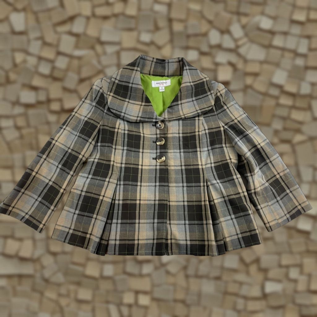 Isaac Mizrahi Isaac Mizrahi Jacket Womens Size 8 Plaid Brown Green Shoulder Pads Coat Casual Fall Winter Long Sleeve Button Front Size M / US 6-8 / IT 42-44 - 1 Thumbnail