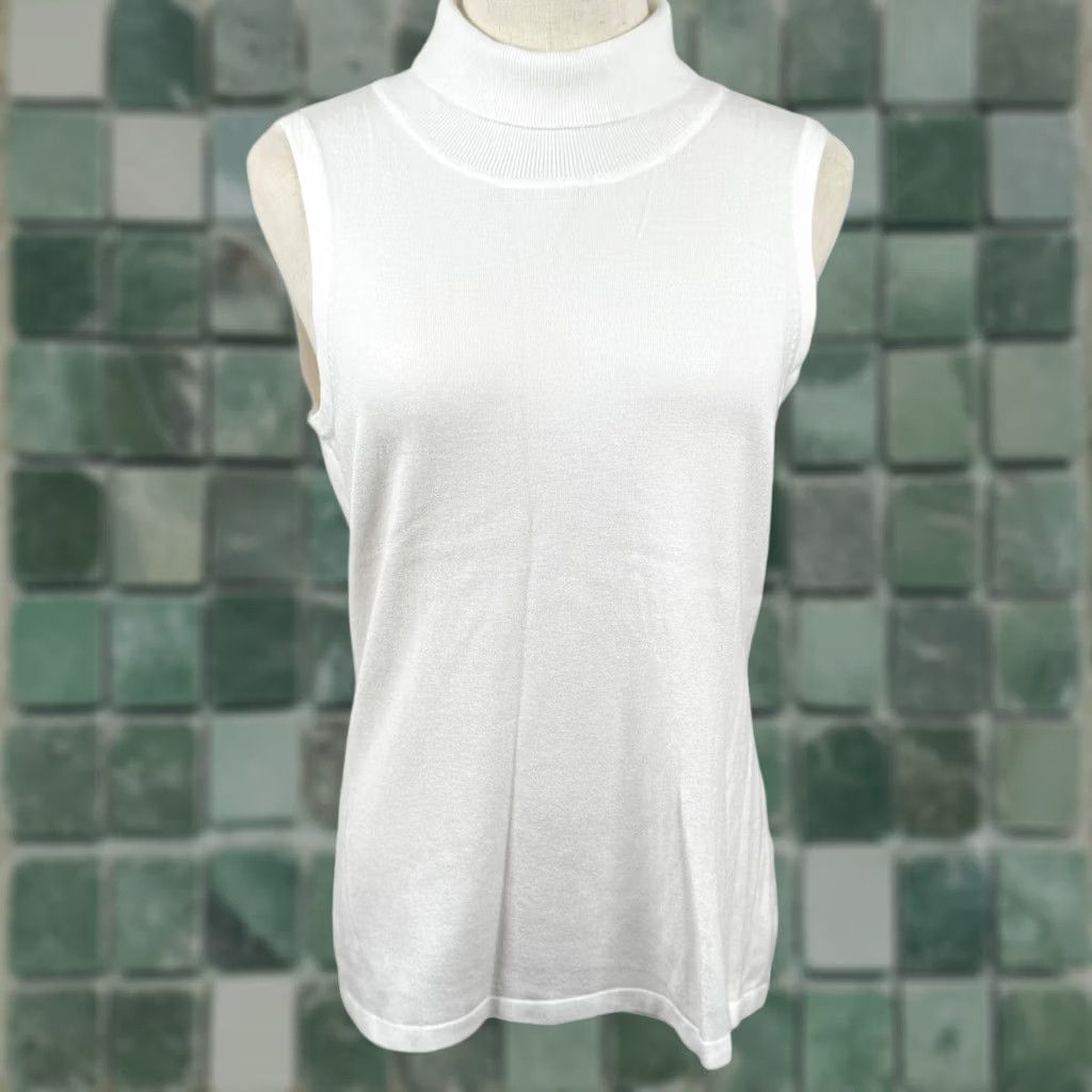 Vintage Picadilly Canada Top Womens S White Sleeveless Turtleneck Knit Shell Minimalist Size S / US 4 / IT 40 - 1 Thumbnail