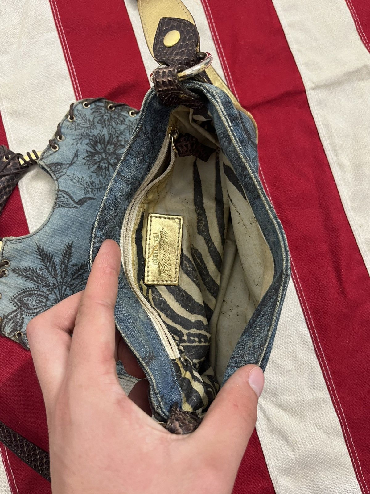 Vintage Roberto Cavalli Freedom Denim Shoulder Bag Y2K