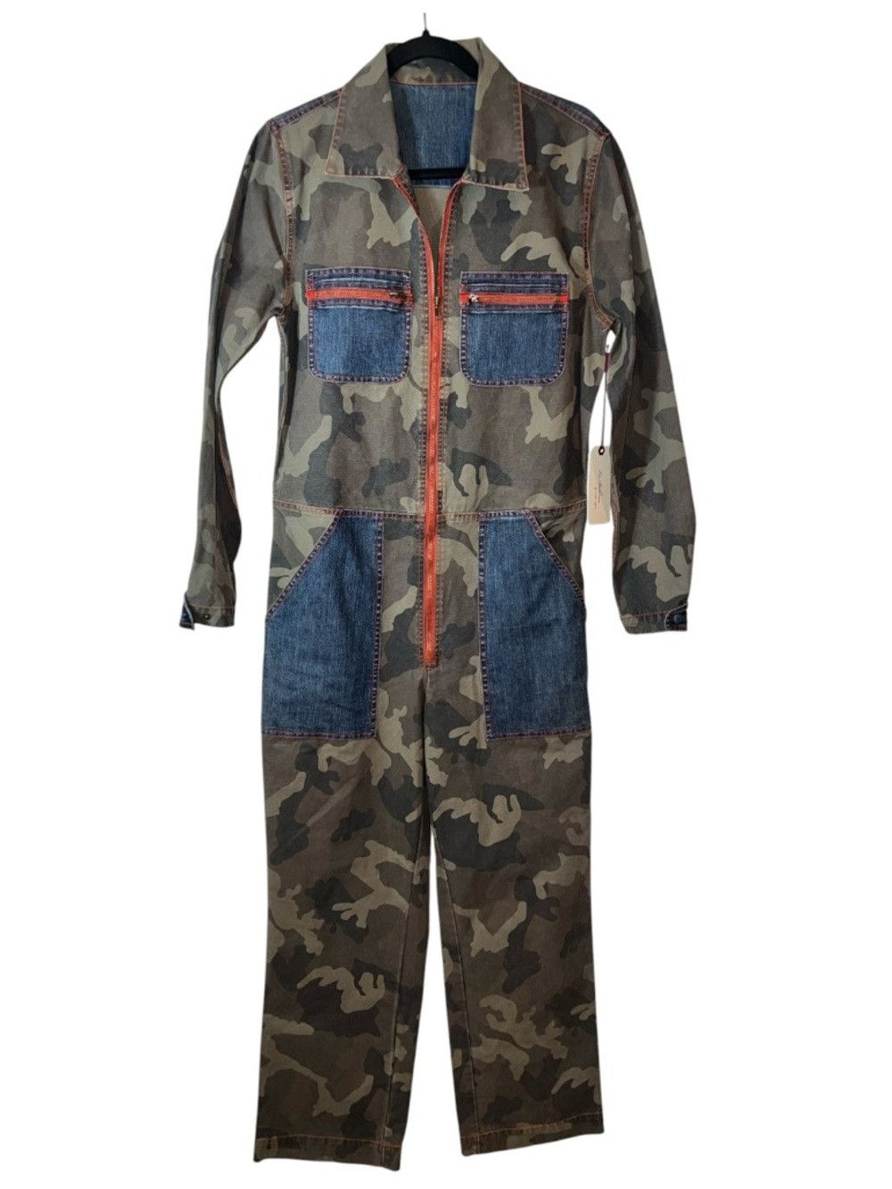 Other La Bohème Jonah Camo Jumpsuit Denim Patch Pocket Zip Front Size 30" / US 8 / IT 44 - 4 Thumbnail
