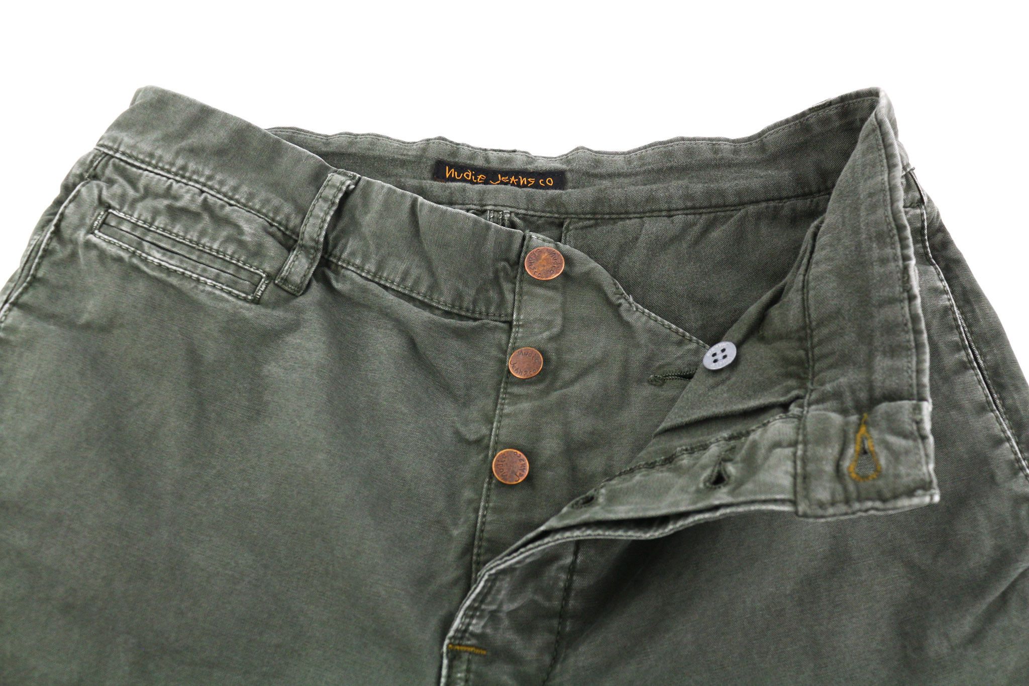 Nudie Jeans KHAKI REGULAR W30/L34 Organic Olive Crisp Trousers 82661 Size US 30 / EU 46 - 4 Thumbnail