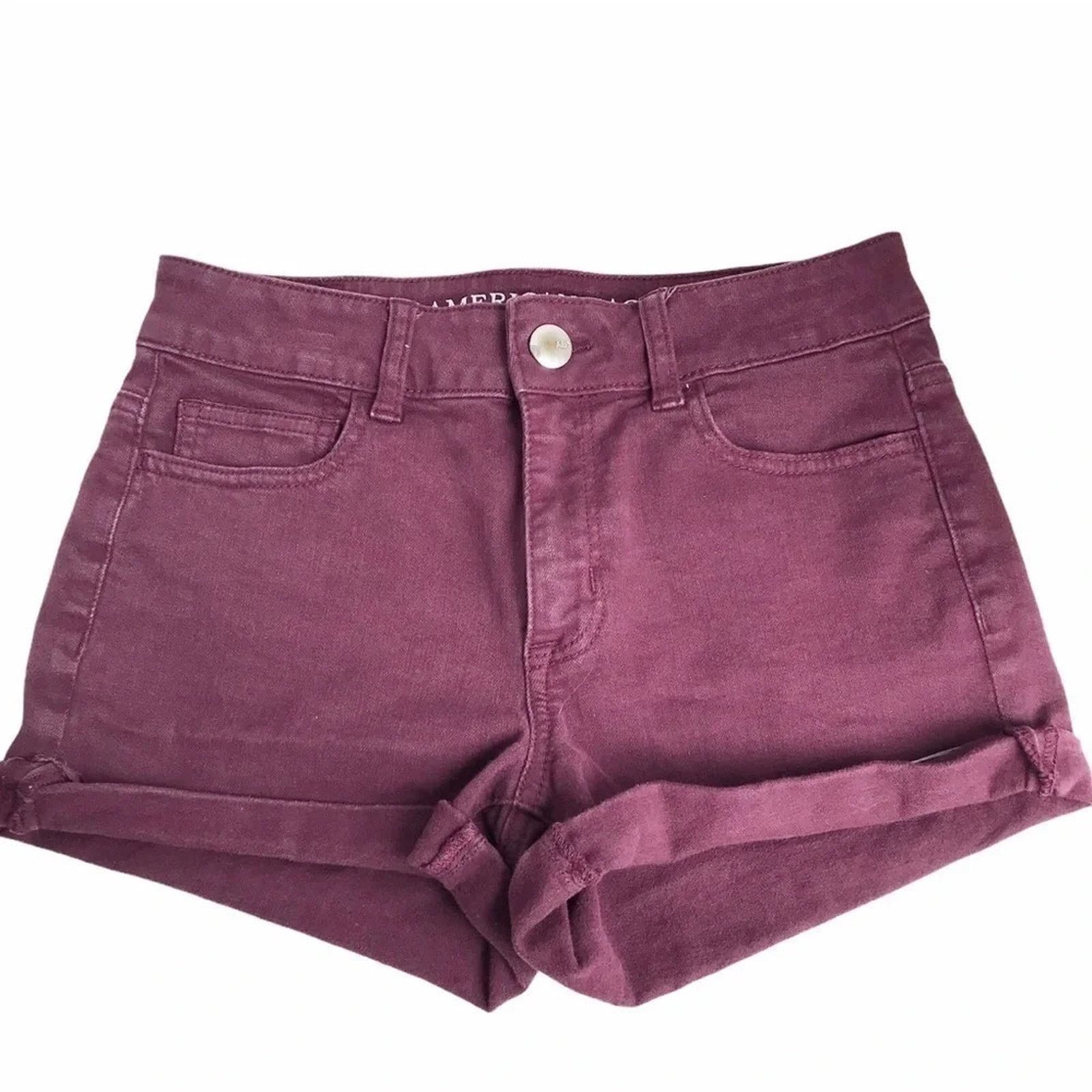 American Eagle Outfitters American Eagle Outfitters Hi-Rise Shortie Shorts Sz 4 Maroon Size 27" / US 4 / IT 40 - 1 Thumbnail