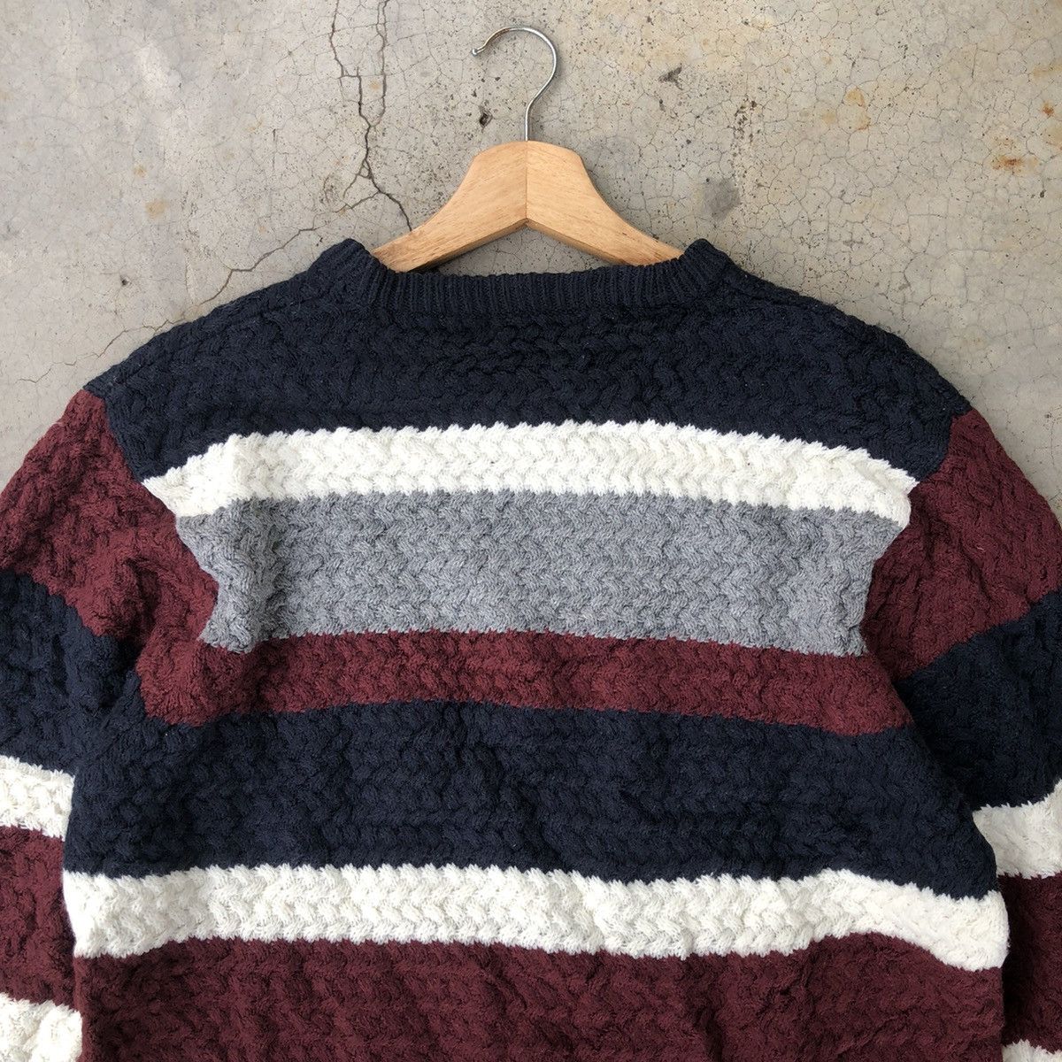 Aran Isles Knitwear × Designer × OVER THE STRiPES 🔴Japanese Sevendays Sunday Memeri/Stripe Knitting Sweater Size US L / EU 52-54 / 3 - 9 Thumbnail