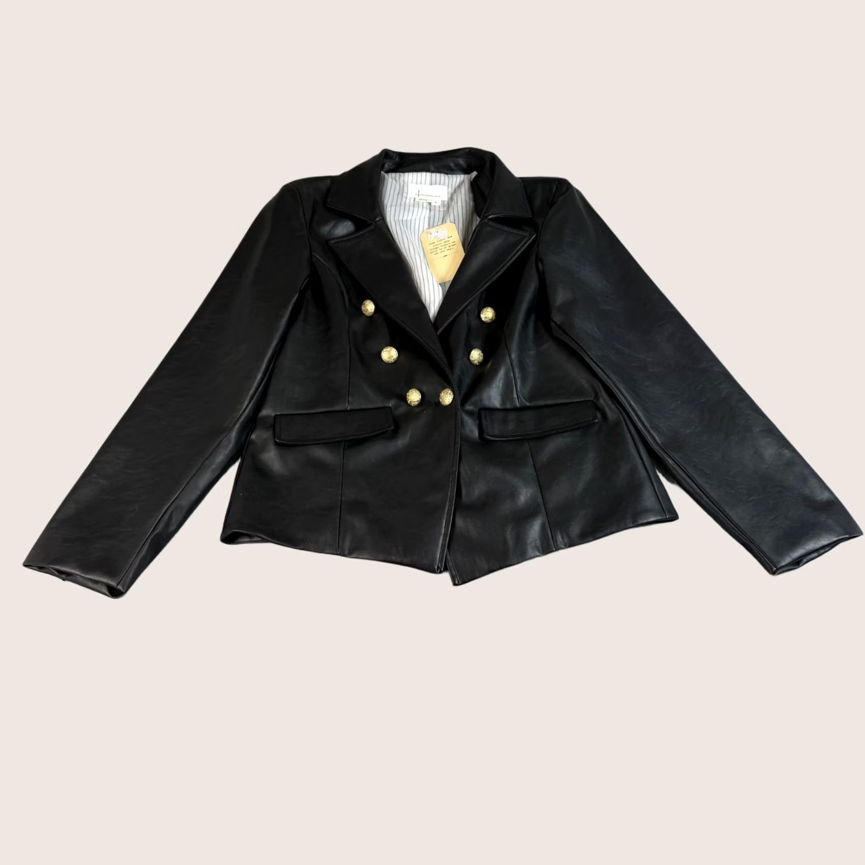 Anthropologie VINTAGE Anthropologie Blazer Women XL Black Faux Leather Double Breast Gold Button Prep Size XL / US 12-14 / IT 48-50 - 1 Thumbnail