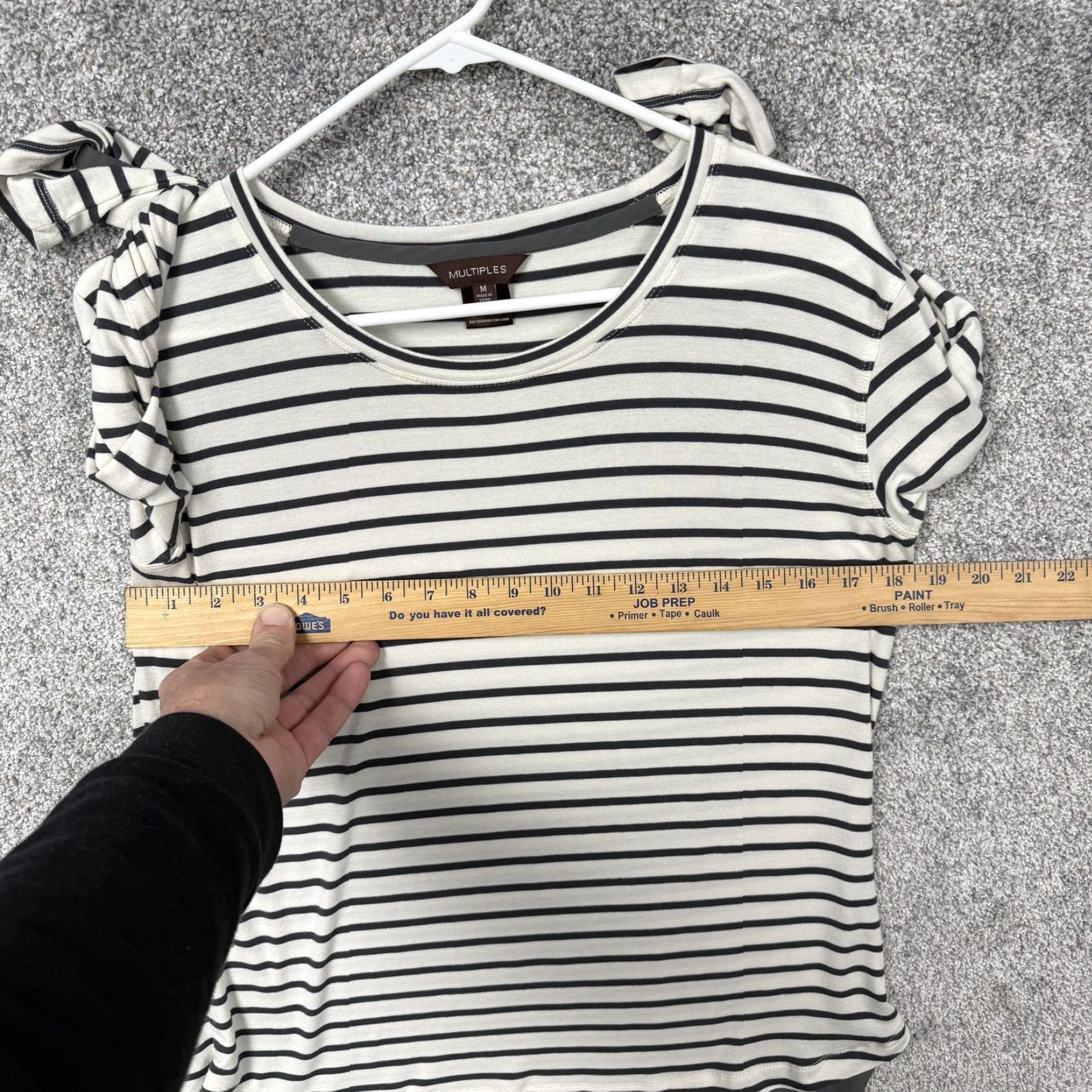 Vintage Multiples Tunic Top Women M White Gray Striped High Low Hem Roll Tab Sleeve Lightweight Jersey Casual Size M / US 6-8 / IT 42-44 - 4 Thumbnail