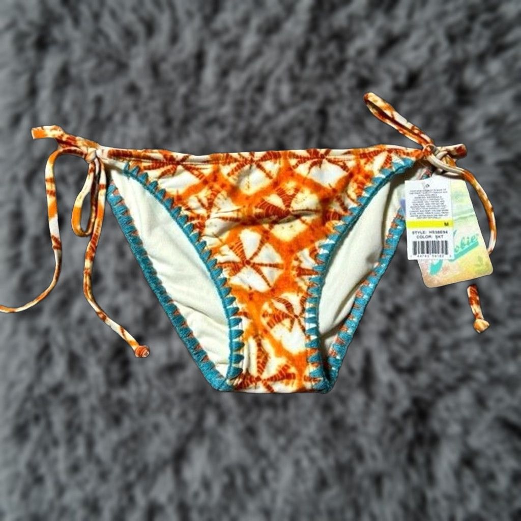 Vintage Hobie Bikini Bottom M Side Tie Boho Chic Batik Hippie Tribal Beach Artistic Womens Swim Bottom M Orange Nylon Blend Lined Hand Wash Only Size 32" / US 10 / IT 46 - 1 Thumbnail