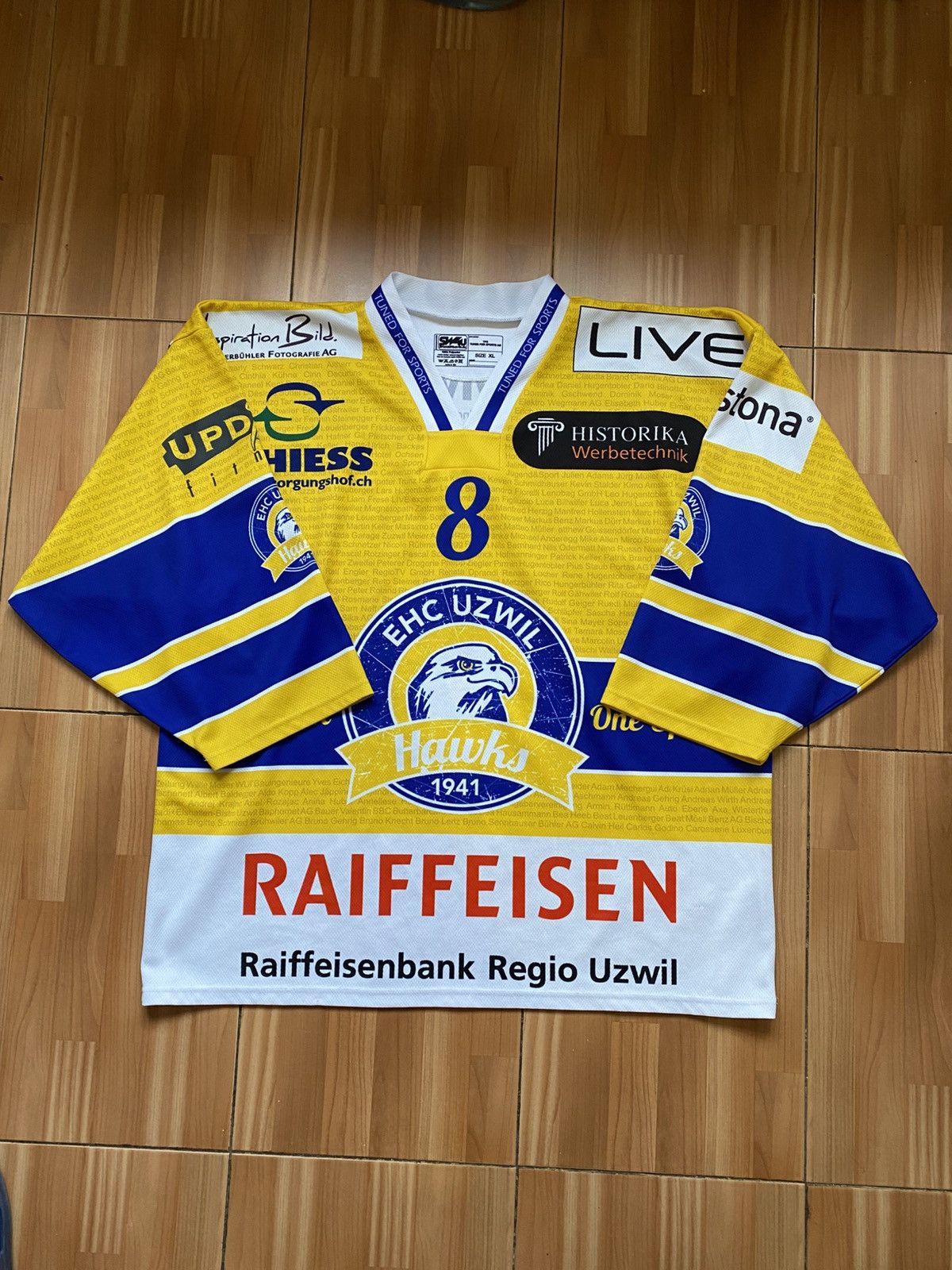 NHL EHC Uzwil Hawks Team Bistro #8 Switzerland Shirt Hockey Size US XL / EU 56 / 4 - 1 Thumbnail