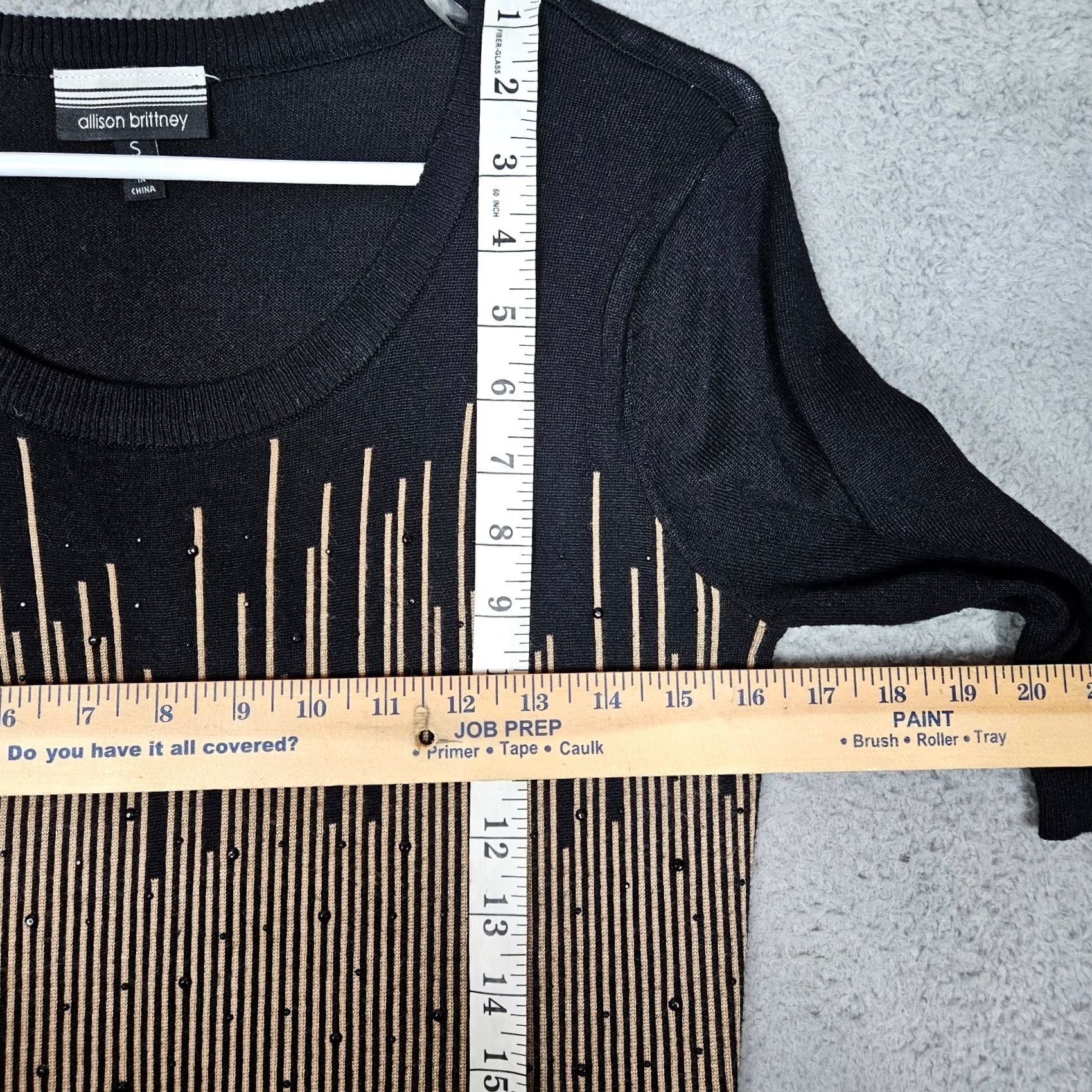 Vintage Allison Brittney Women's Dress Sweater Sleeve Elbow Drip Ombre Black Beige Sz S Size S / US 4 / IT 40 - 3 Thumbnail