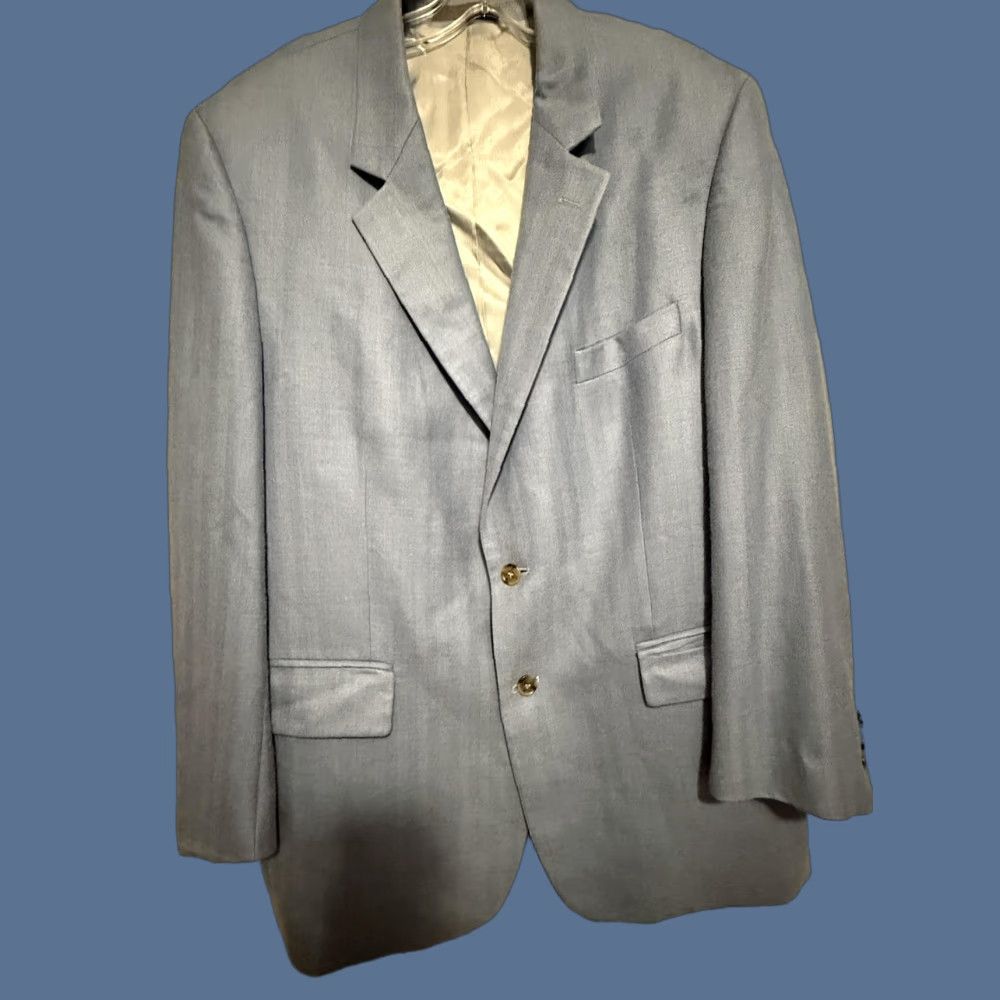 Vintage John Weitz Blazer Sport Coat Mens 42R Blue Silk Wool Herringbone Made Poland Size 42R - 1 Thumbnail