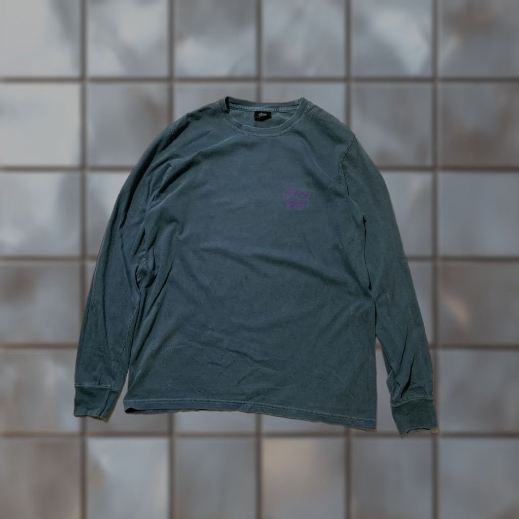 Vintage Stussy Pigment Dyed Blue Dice Skateboarding Graphic L/S Crewneck T-Shirt Sz. S Mens Blue Dice Skateboarding Graphic L/S Crewneck T-Shirt Sz. S Size US S / EU 44-46 / 1 - 1 Thumbnail